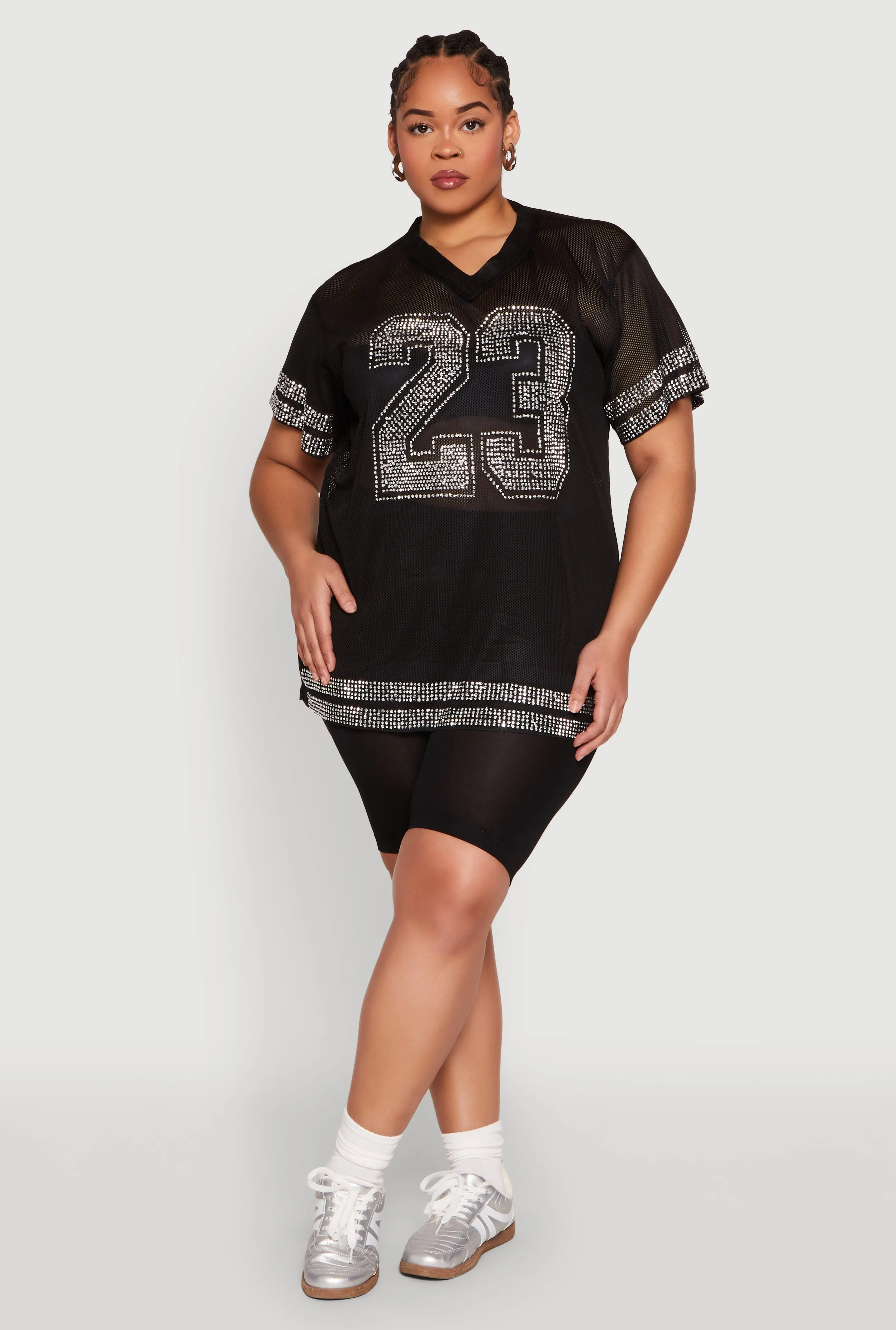 Plus Size Rhinestone Varsity Stripe Mesh Jersey sold by Rainbow product image thumbnail 3