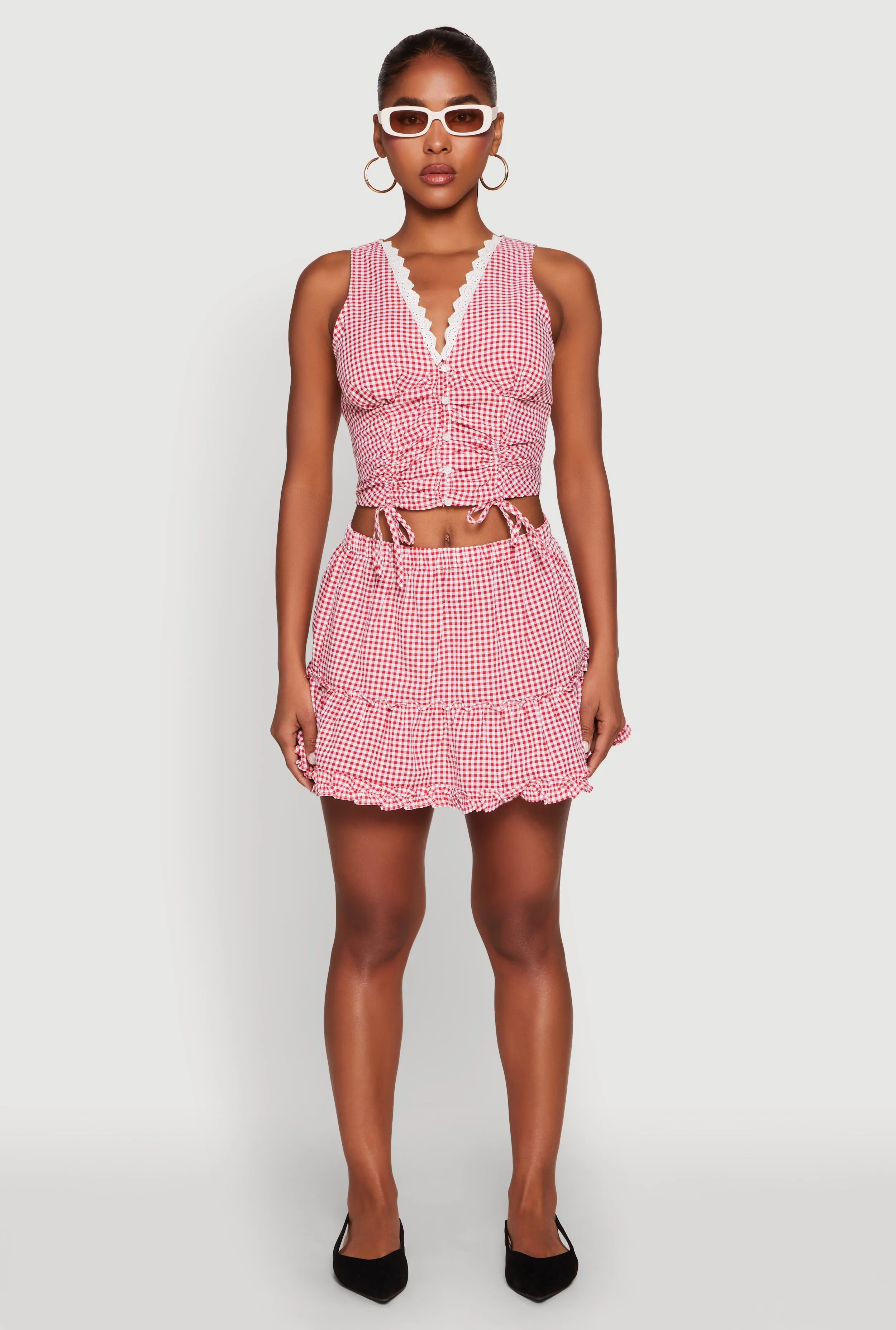 Almost Famous Gingham Button Front Crop Top sold by Rainbow product image thumbnail 3