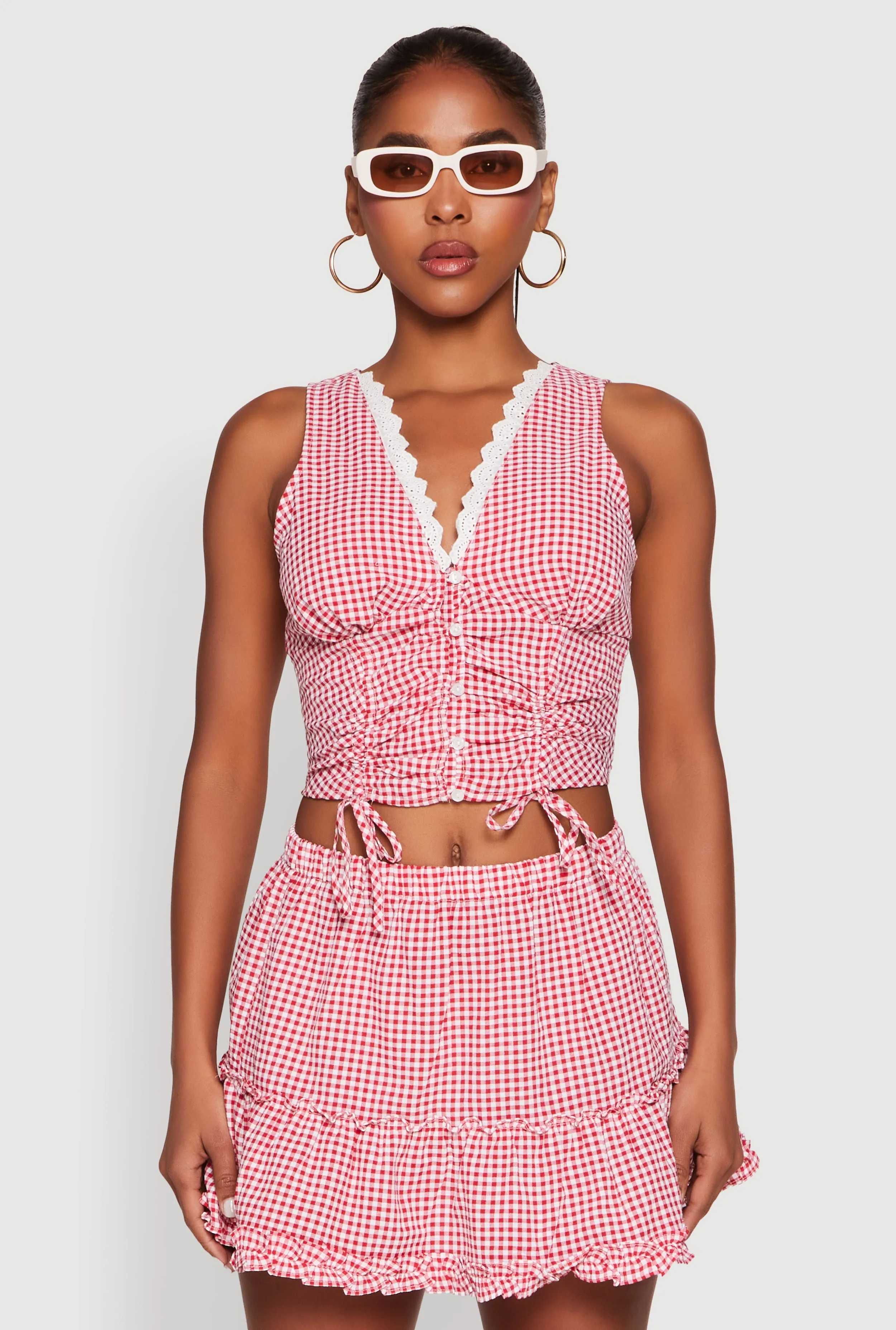 Almost Famous Gingham Button Front Crop Top sold by Rainbow