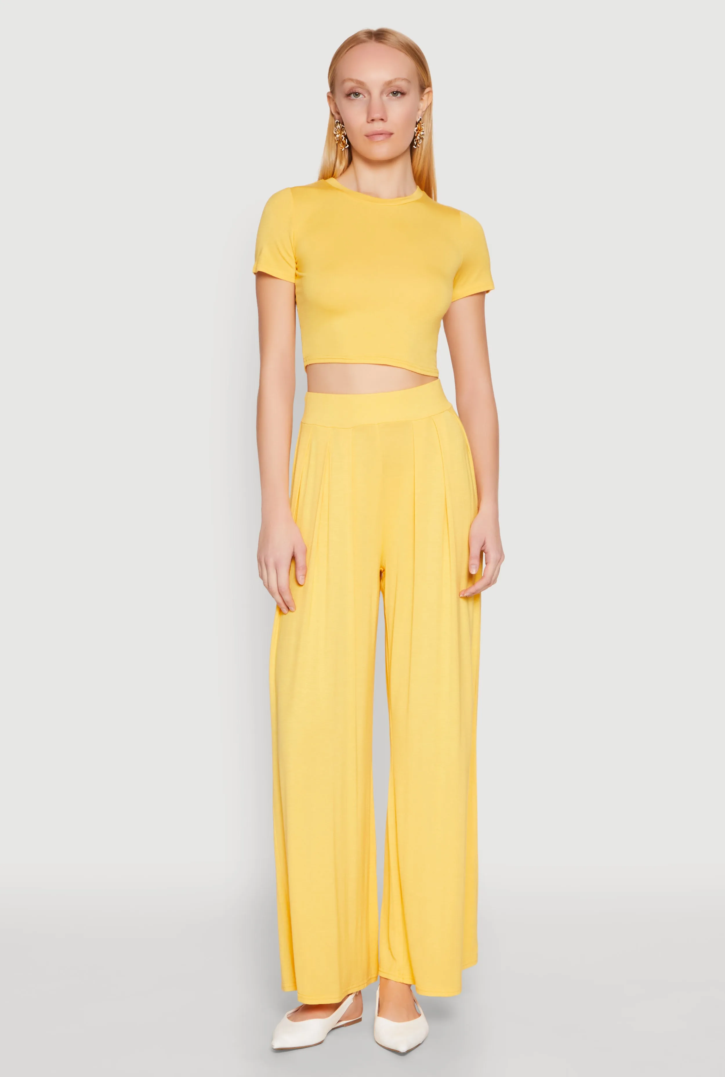 Solid Short Sleeve Crew Neck Crop Top sold by Rainbow product image thumbnail 3