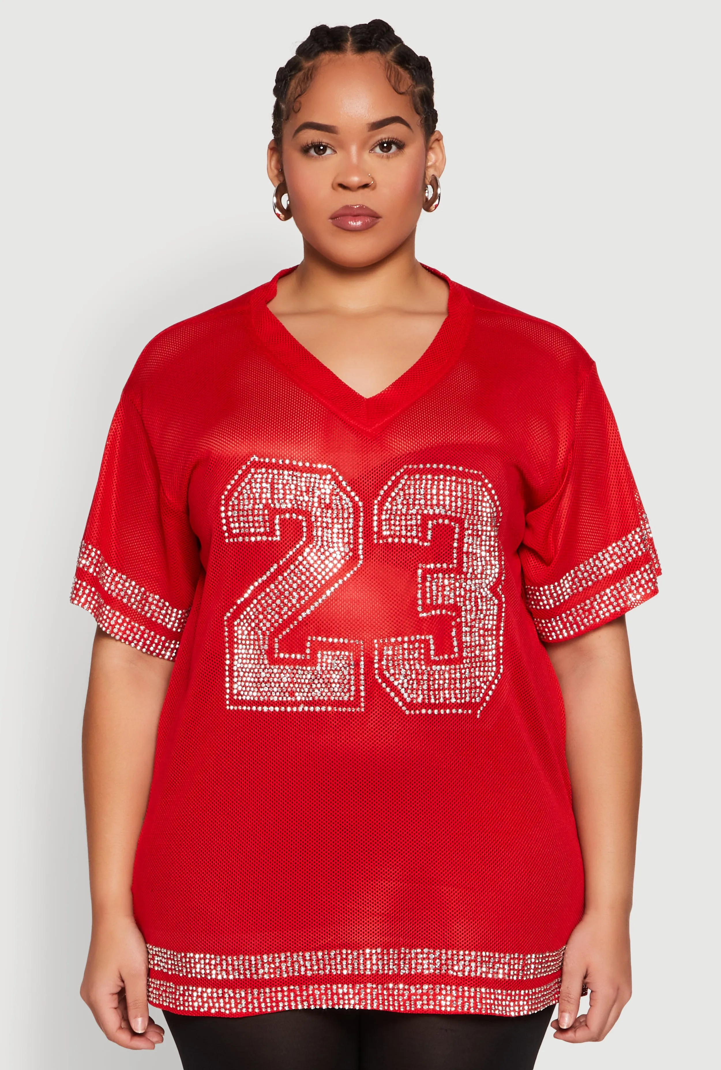 Plus Size Rhinestone Varsity Stripe Mesh Jersey sold by Rainbow product image thumbnail 2