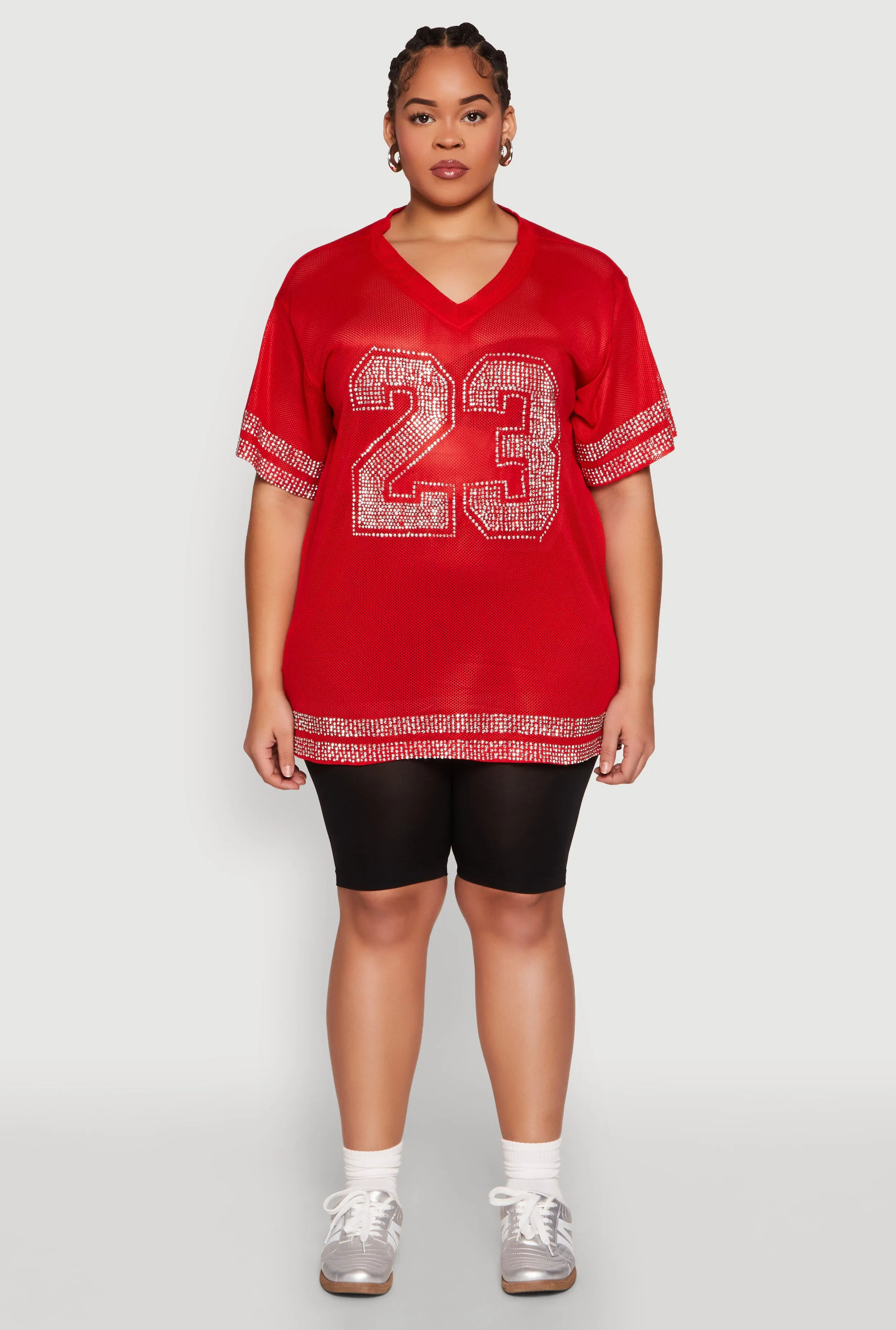 Plus Size Rhinestone Varsity Stripe Mesh Jersey sold by Rainbow product image thumbnail 3