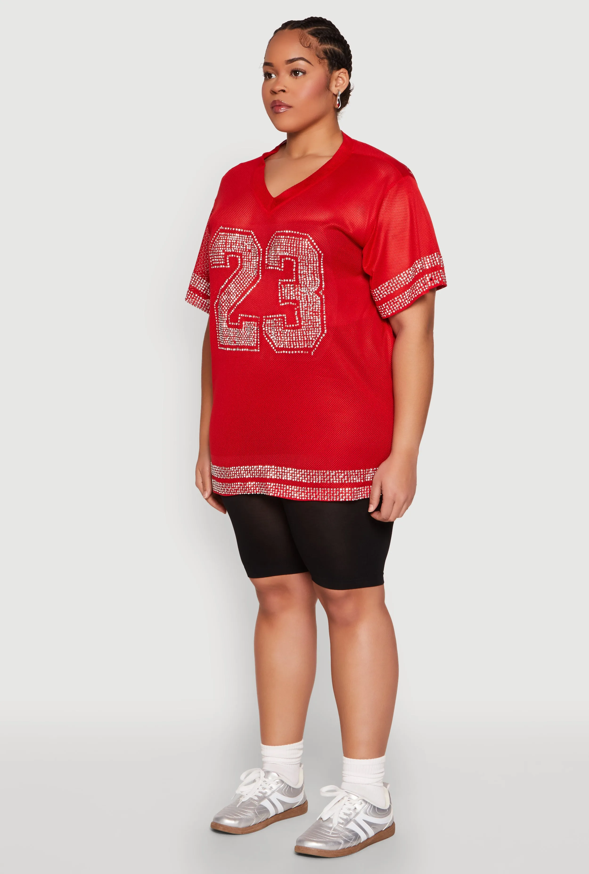 Plus Size Rhinestone Varsity Stripe Mesh Jersey sold by Rainbow product image thumbnail 5