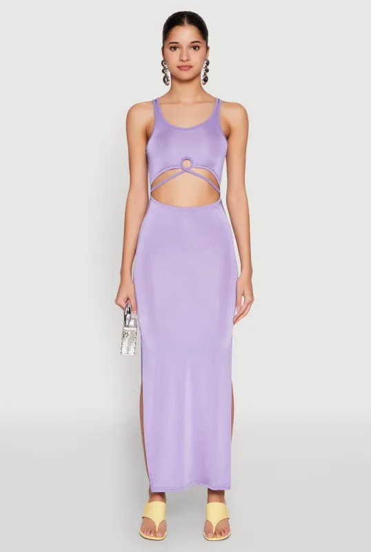 Cut Out Front Side Slit Maxi Dress sold by Rainbow