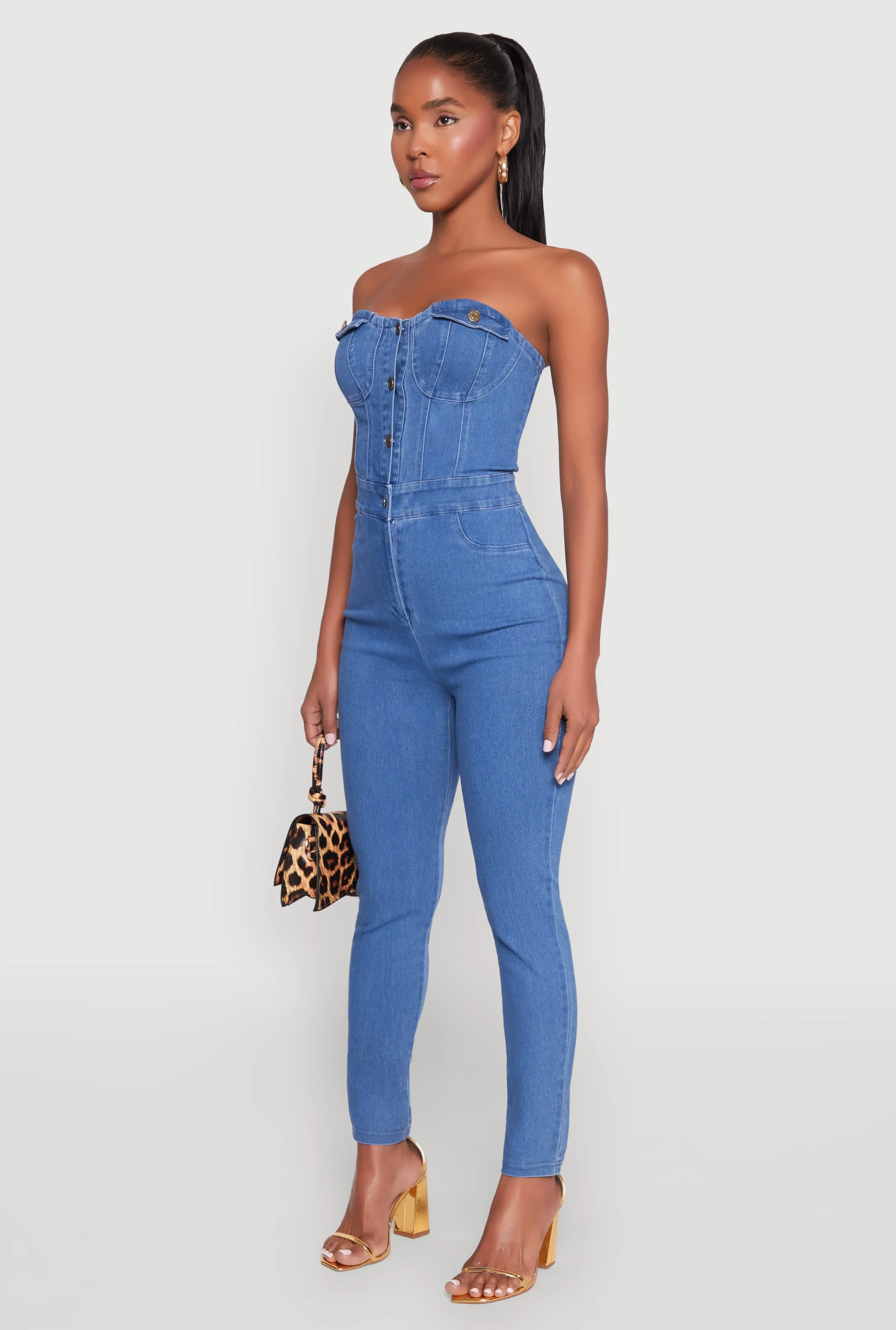 Haute Monde Denim Sweetheart Neckline Jumpsuit sold by Rainbow product image thumbnail 3