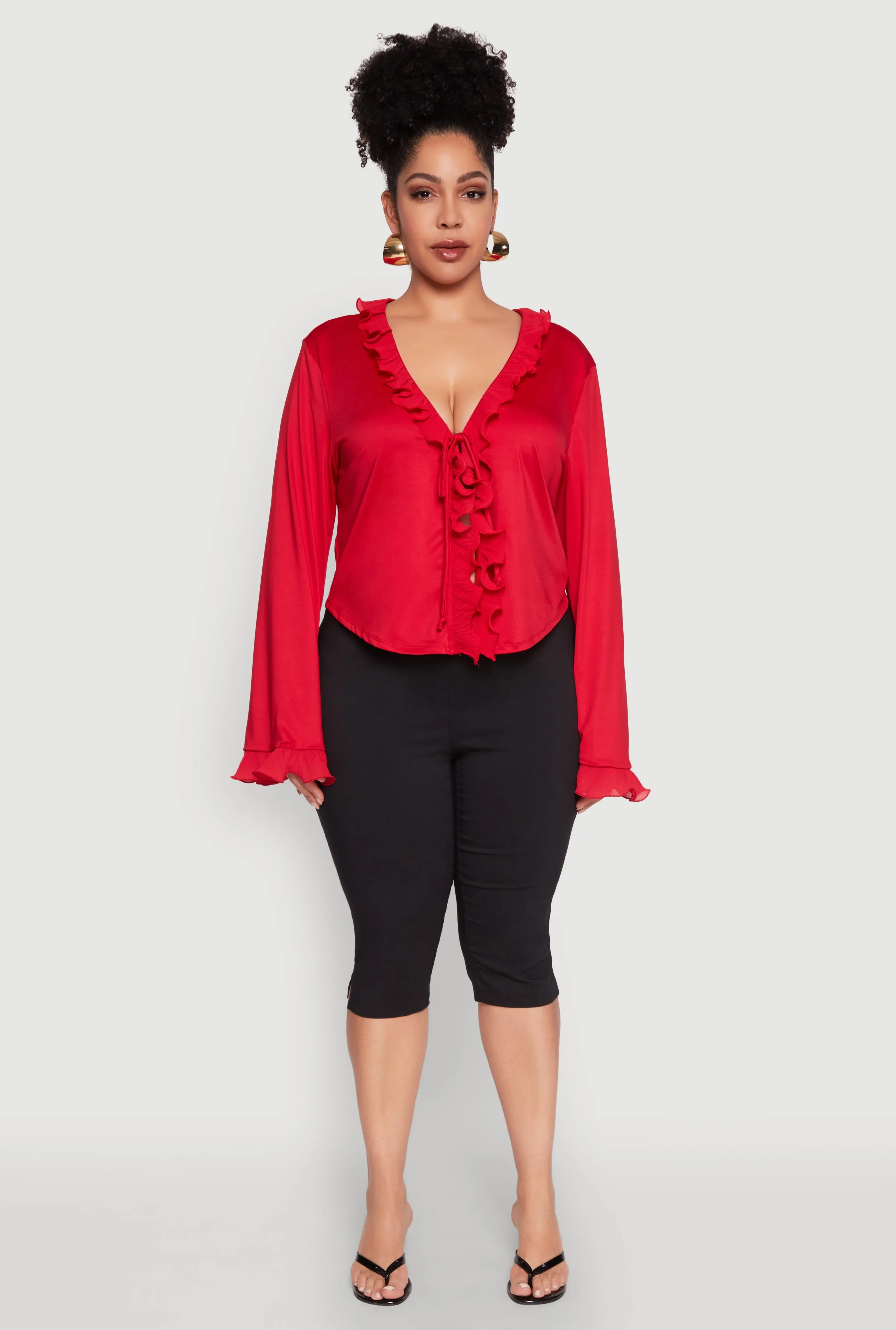 Plus Size Ruffle Trim Tie Front Blouse sold by Rainbow product image thumbnail 3
