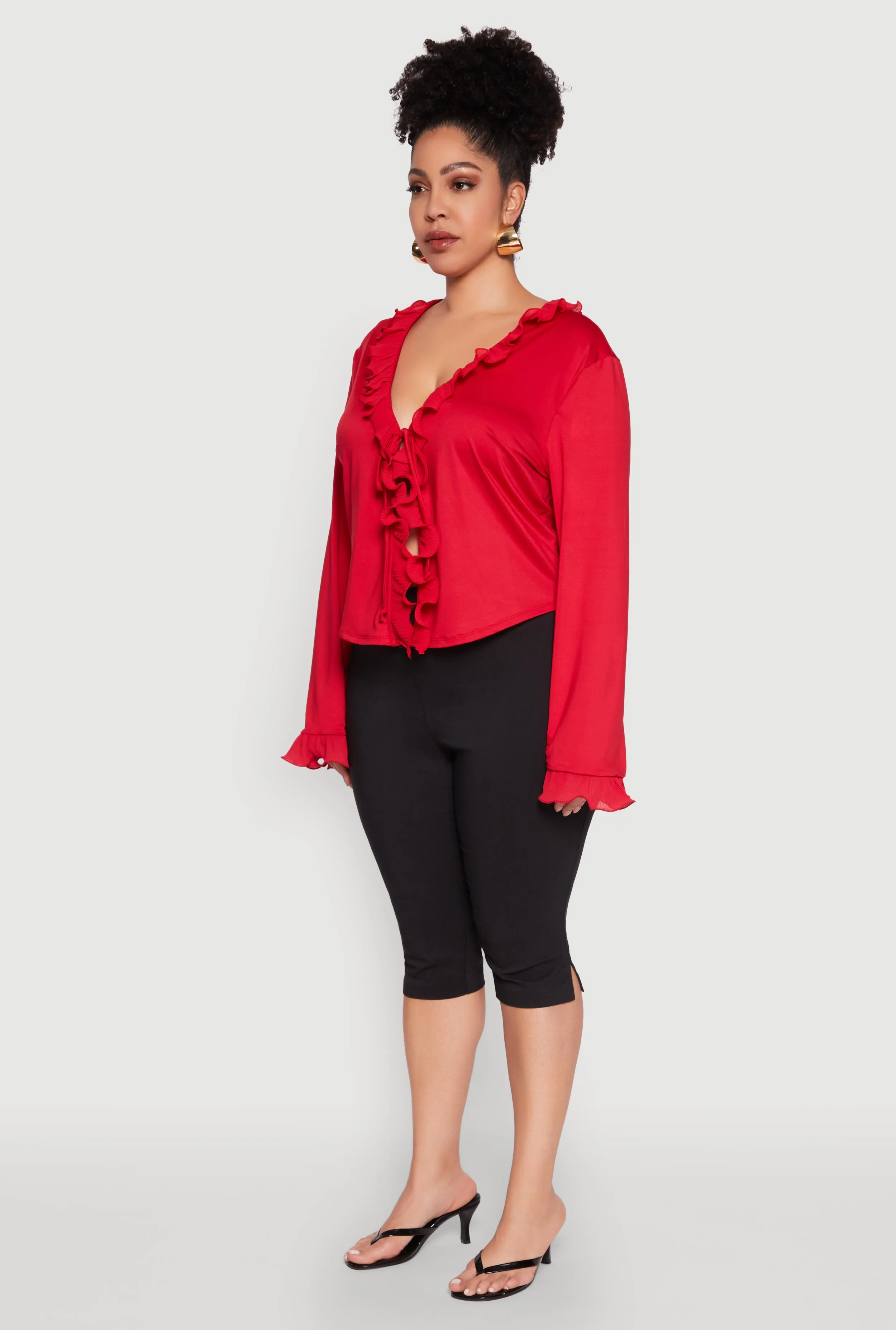 Plus Size Ruffle Trim Tie Front Blouse sold by Rainbow product image thumbnail 5