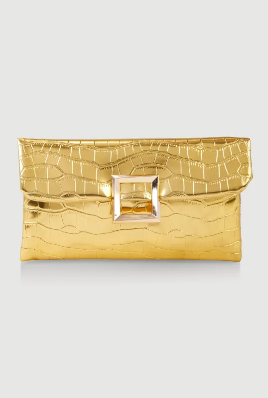Faux Croc Envelope Clutch Bag sold by Rainbow
