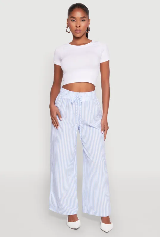 Striped Drawstring Wide Leg Pants sold by Rainbow