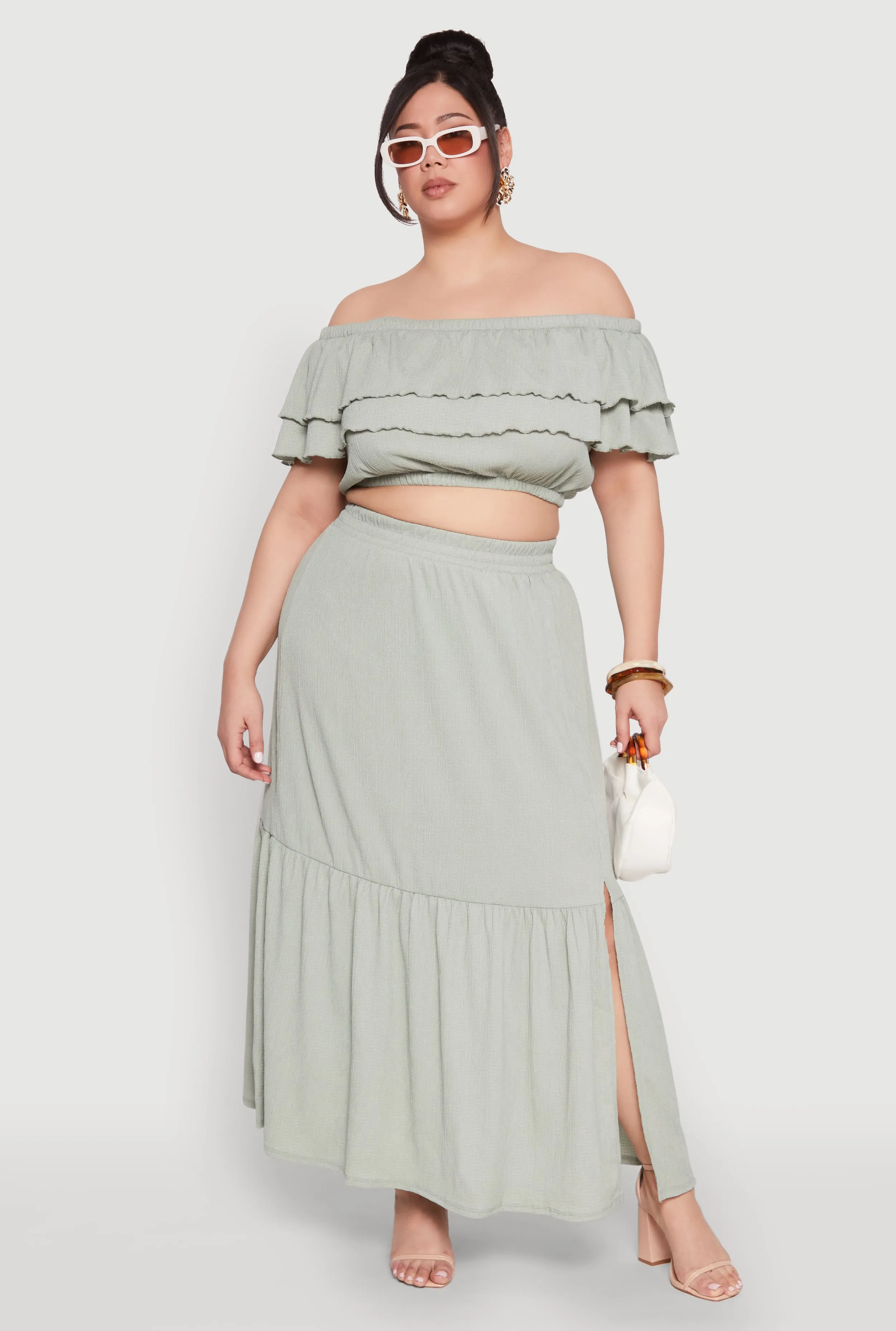 Plus Size Tiered Off the Shoulder Crop Top sold by Rainbow product image thumbnail 3