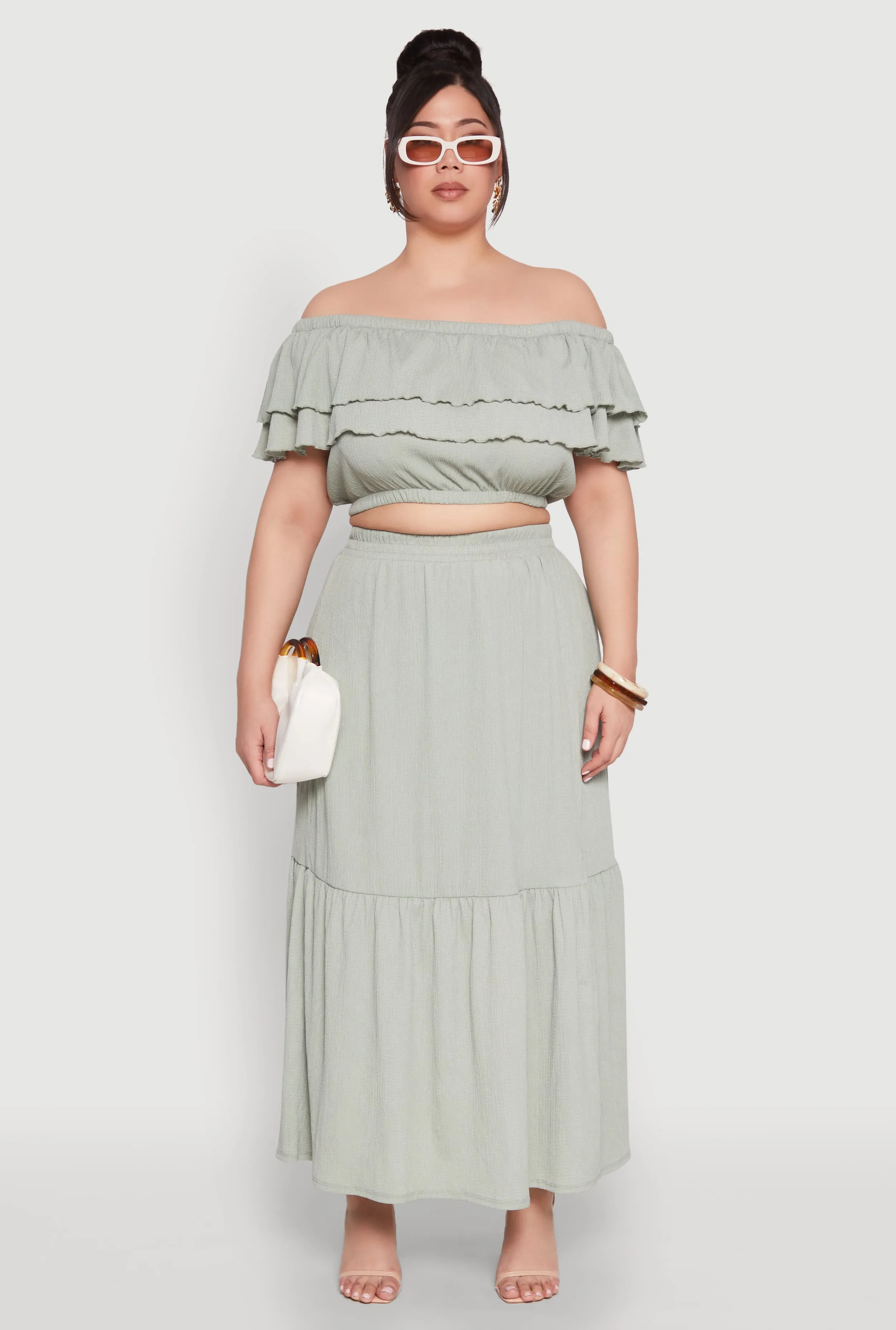 Plus Size Tiered Off the Shoulder Crop Top sold by Rainbow product image thumbnail 2