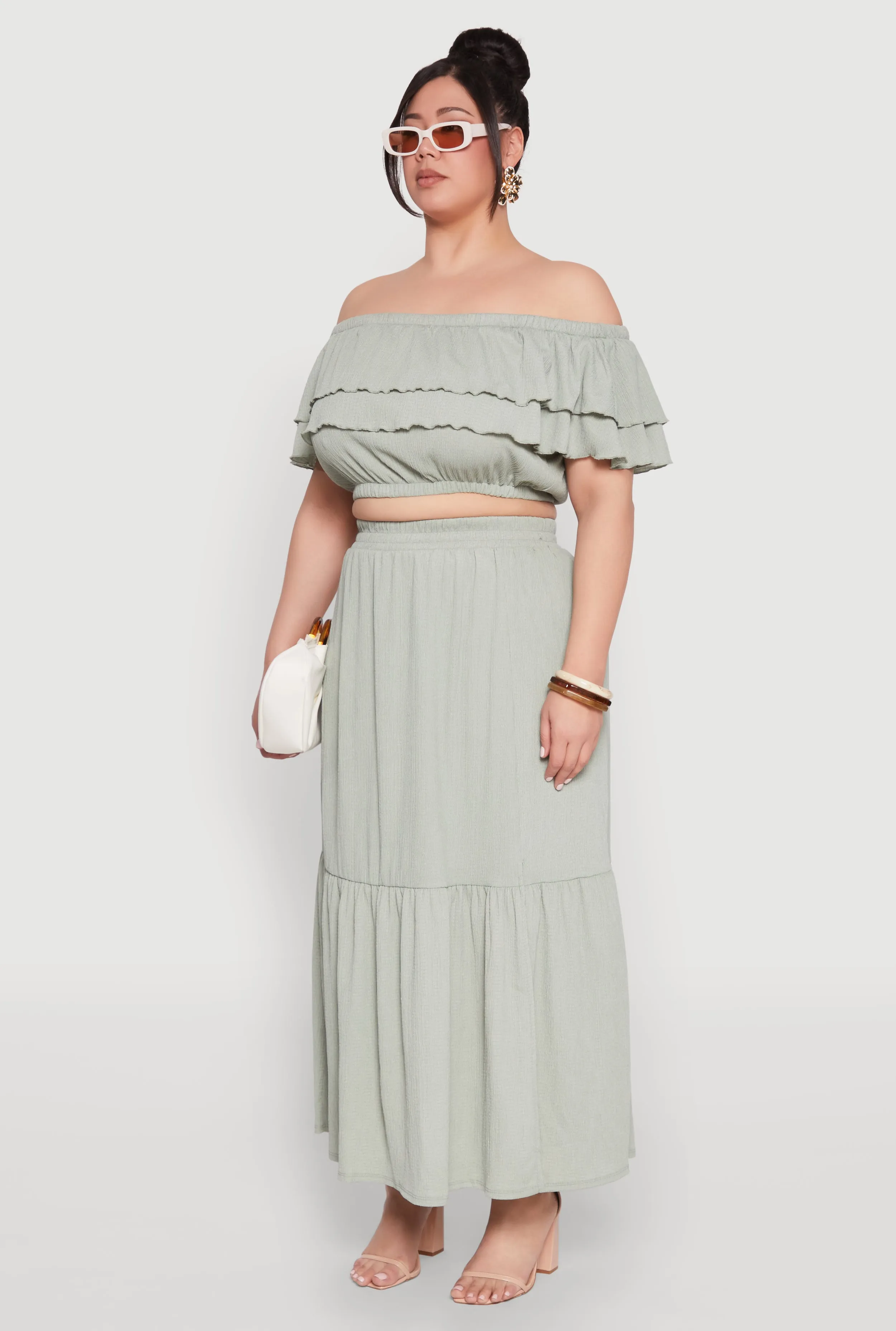 Plus Size Tiered Off the Shoulder Crop Top sold by Rainbow product image thumbnail 5