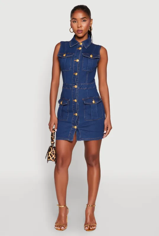 Daisy Sleeveless Button Front Denim Dress sold by Rainbow