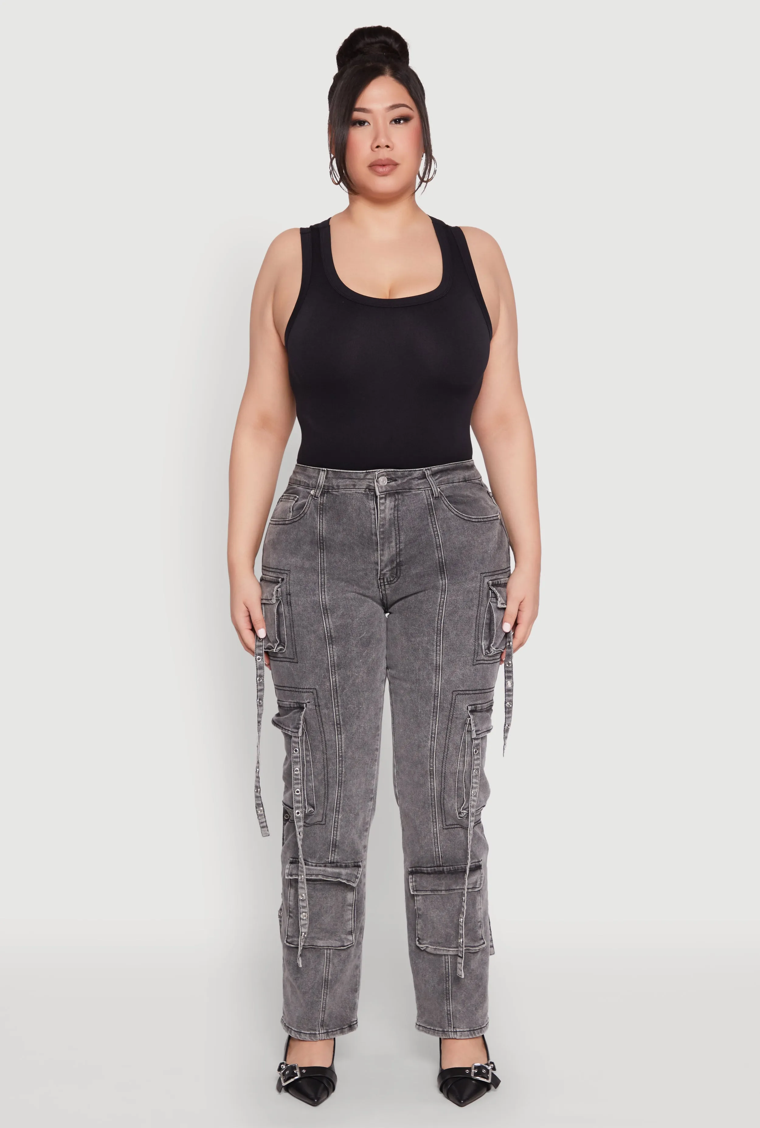 Plus Size Mineral Wash Pintuck Cargo Jeans sold by Rainbow product image thumbnail 2