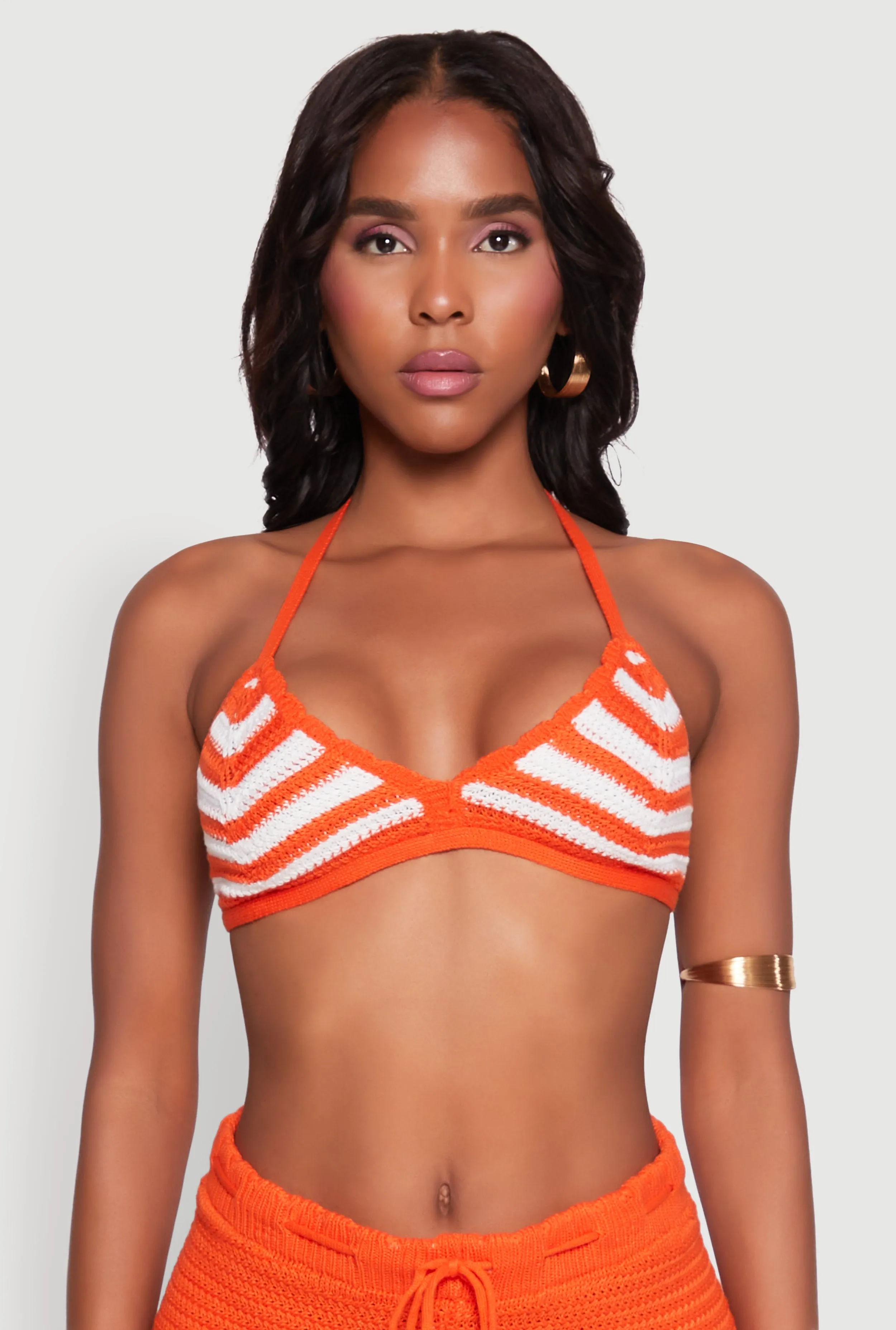 Almost Famous Crochet Striped Halter Crop Top sold by Rainbow
