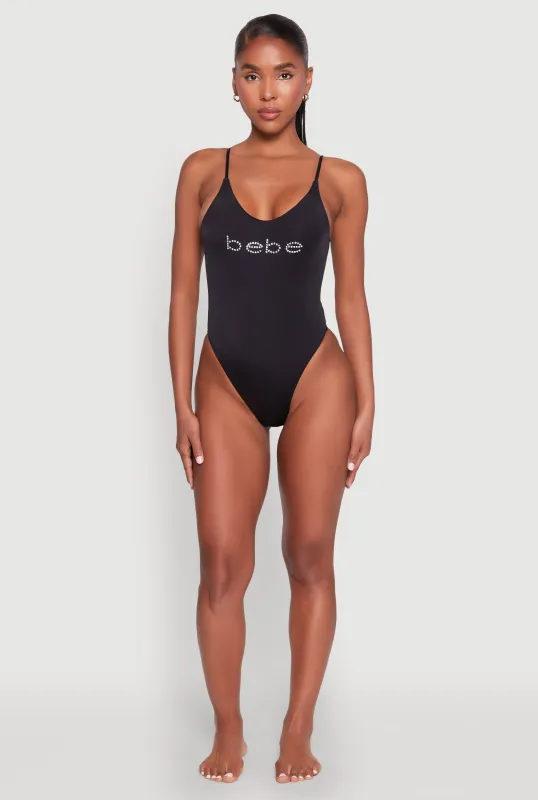 Bebe Rhinestone One Piece Swimsuit sold by Rainbow