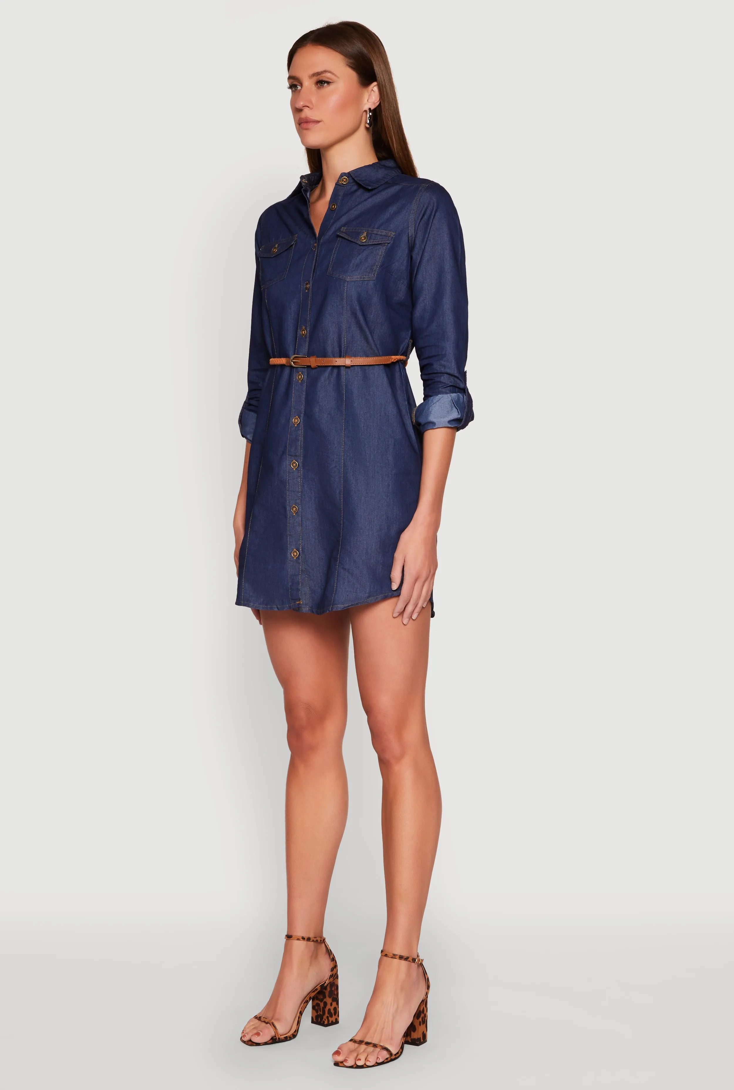 Chambray Tabbed Sleeve Belted Dress sold by Rainbow product image thumbnail 3