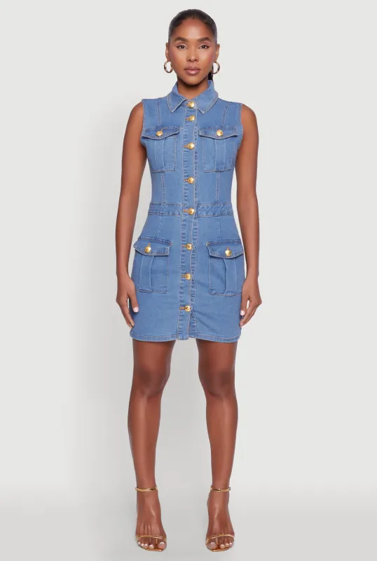 Daisy Sleeveless Button Front Denim Dress sold by Rainbow
