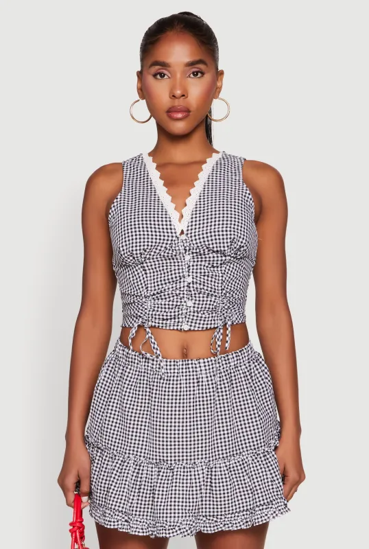 Almost Famous Gingham Button Front Crop Top sold by Rainbow