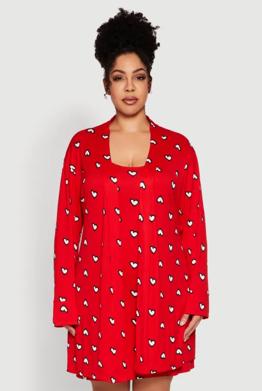 Plus Size Heart Printed Pattern Cami Nightgown with Robe sold by Rainbow
