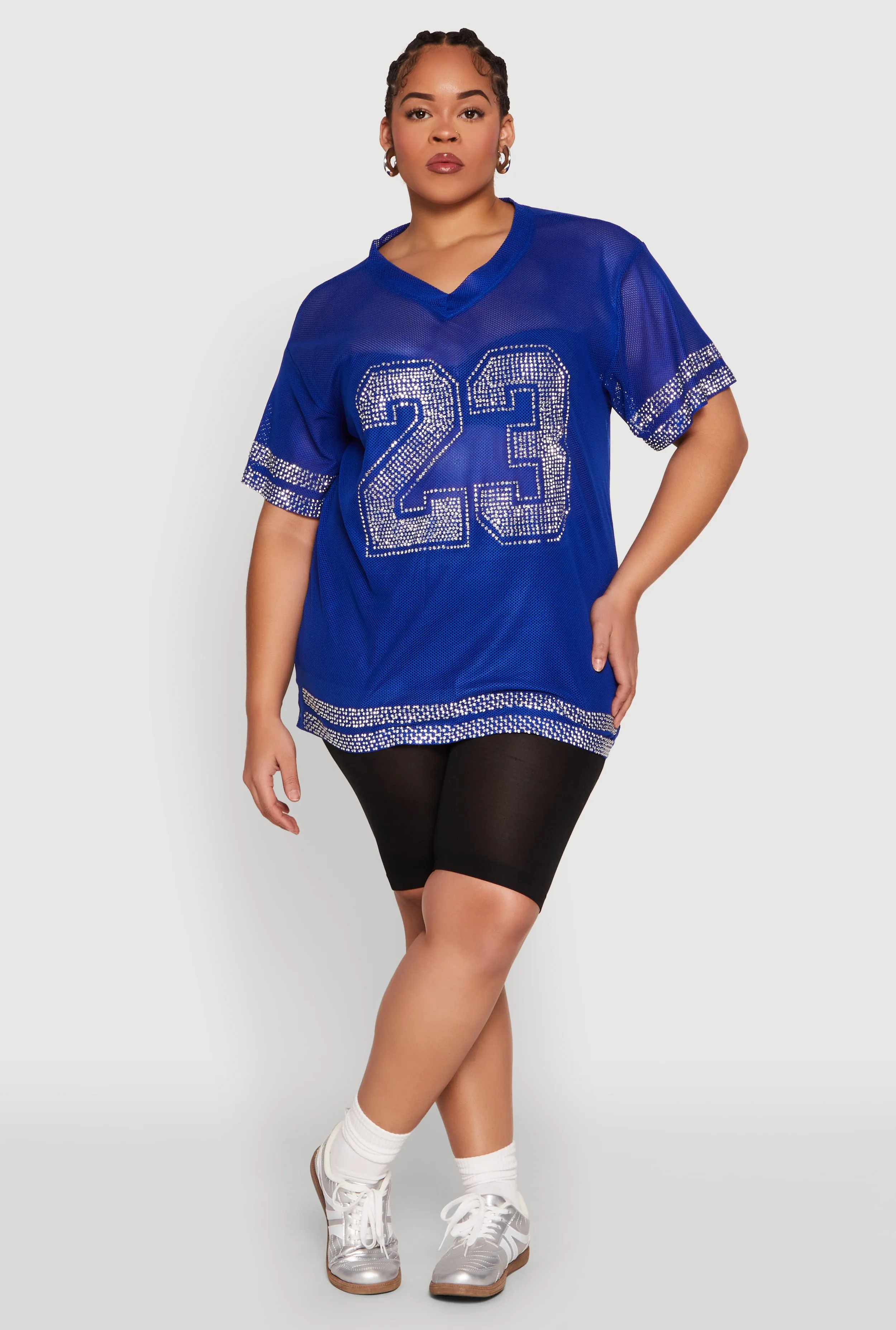 Plus Size Rhinestone Varsity Stripe Mesh Jersey sold by Rainbow product image thumbnail 3
