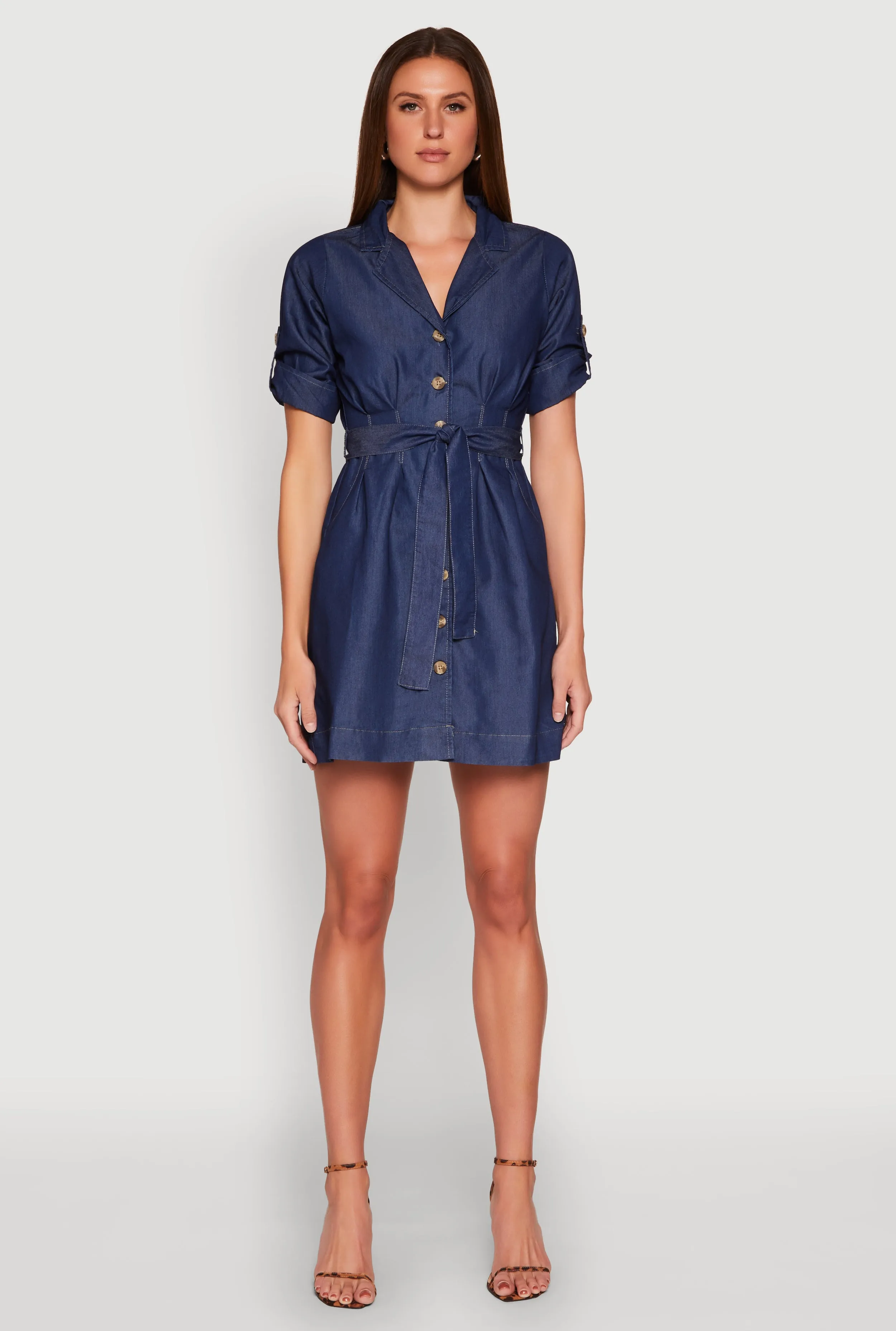 Chambray Tie Waist Belted Shirt Dress sold by Rainbow product image thumbnail 2