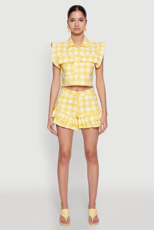 Ruffled Hem Buffalo Plaid Shorts sold by Rainbow