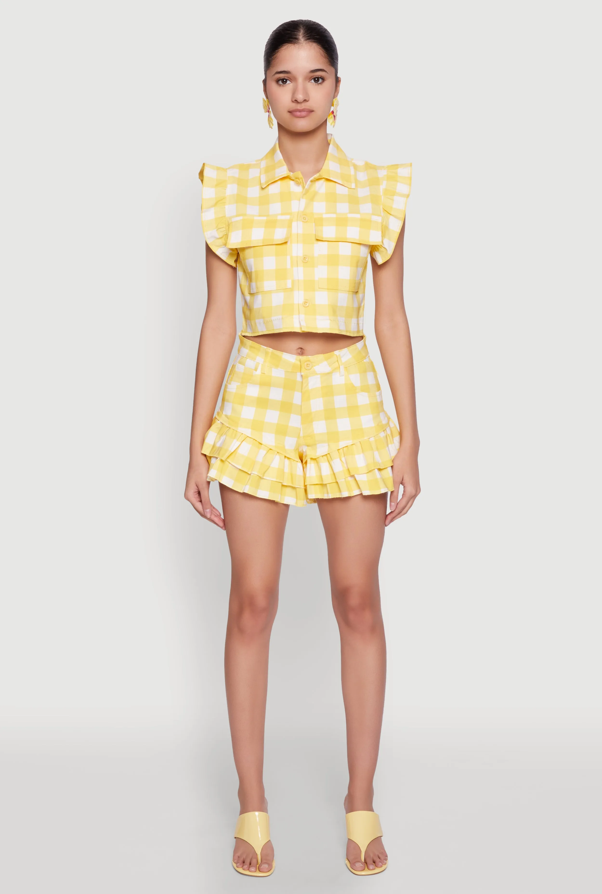 Ruffled Hem Buffalo Plaid Shorts sold by Rainbow