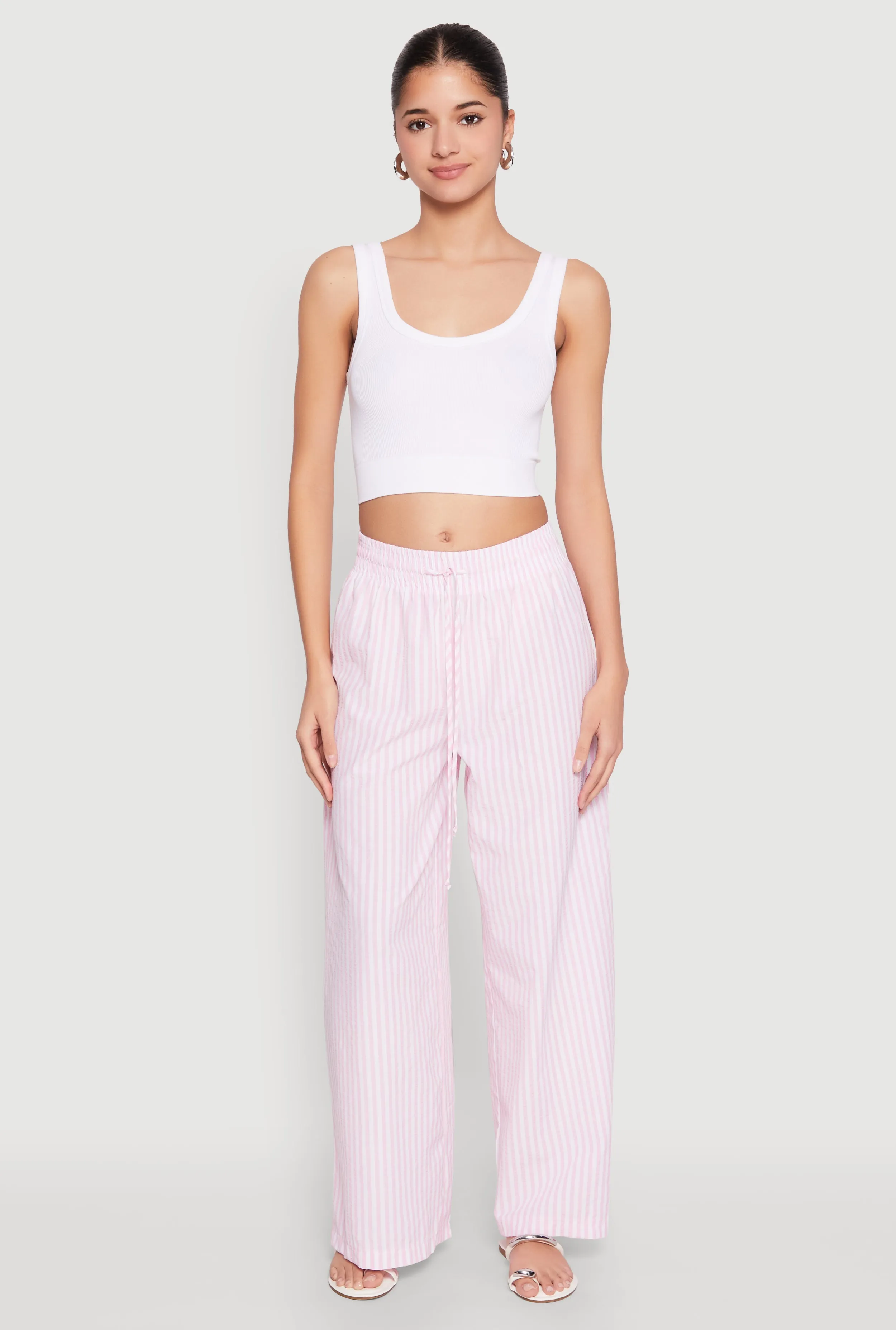 Striped Drawstring Wide Leg Pants sold by Rainbow