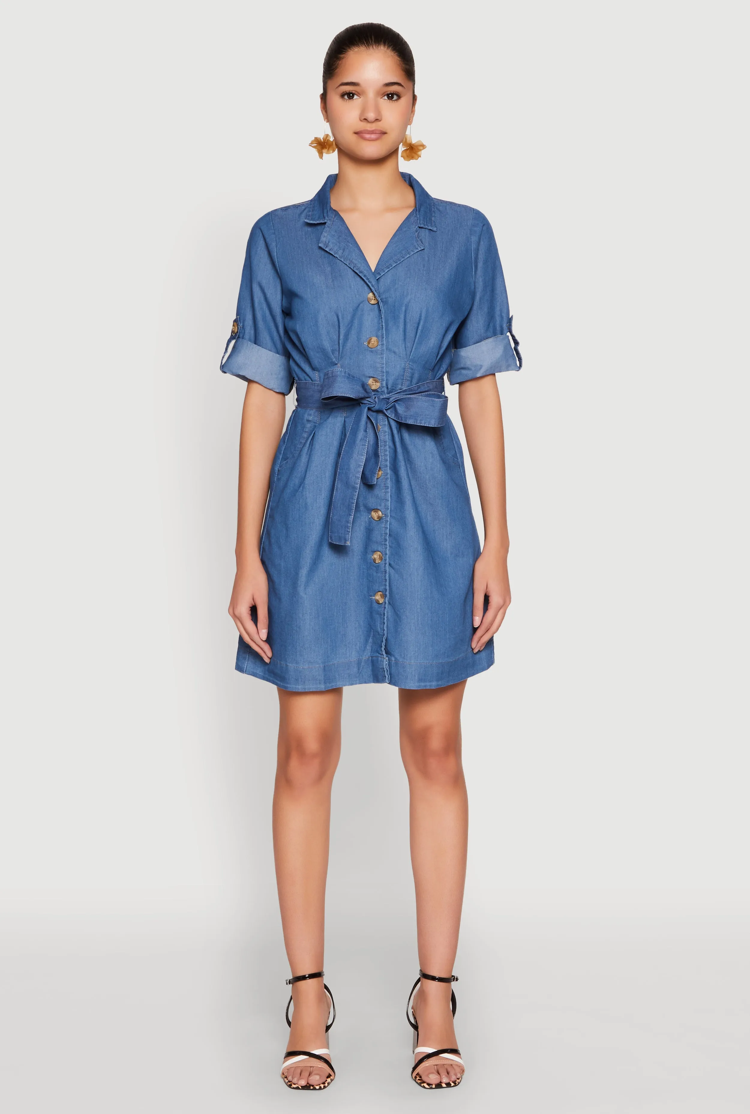 Chambray Tie Waist Belted Shirt Dress sold by Rainbow product image thumbnail 2
