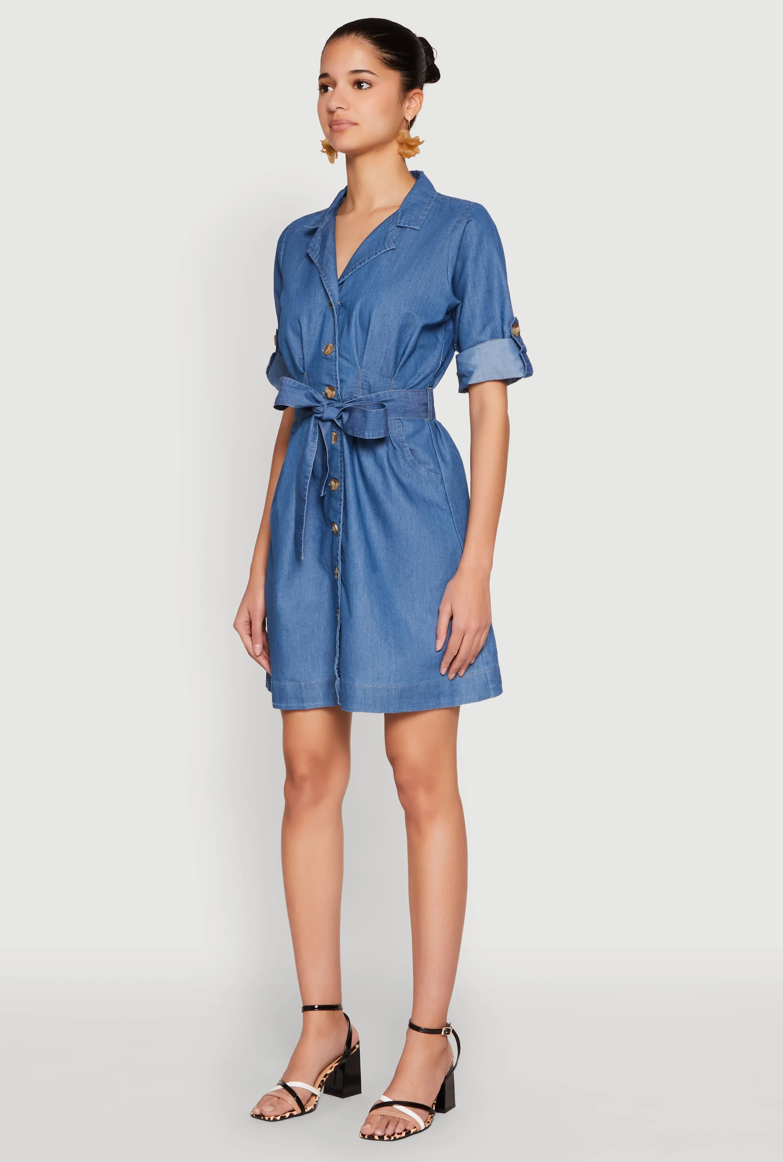 Chambray Tie Waist Belted Shirt Dress sold by Rainbow product image thumbnail 3