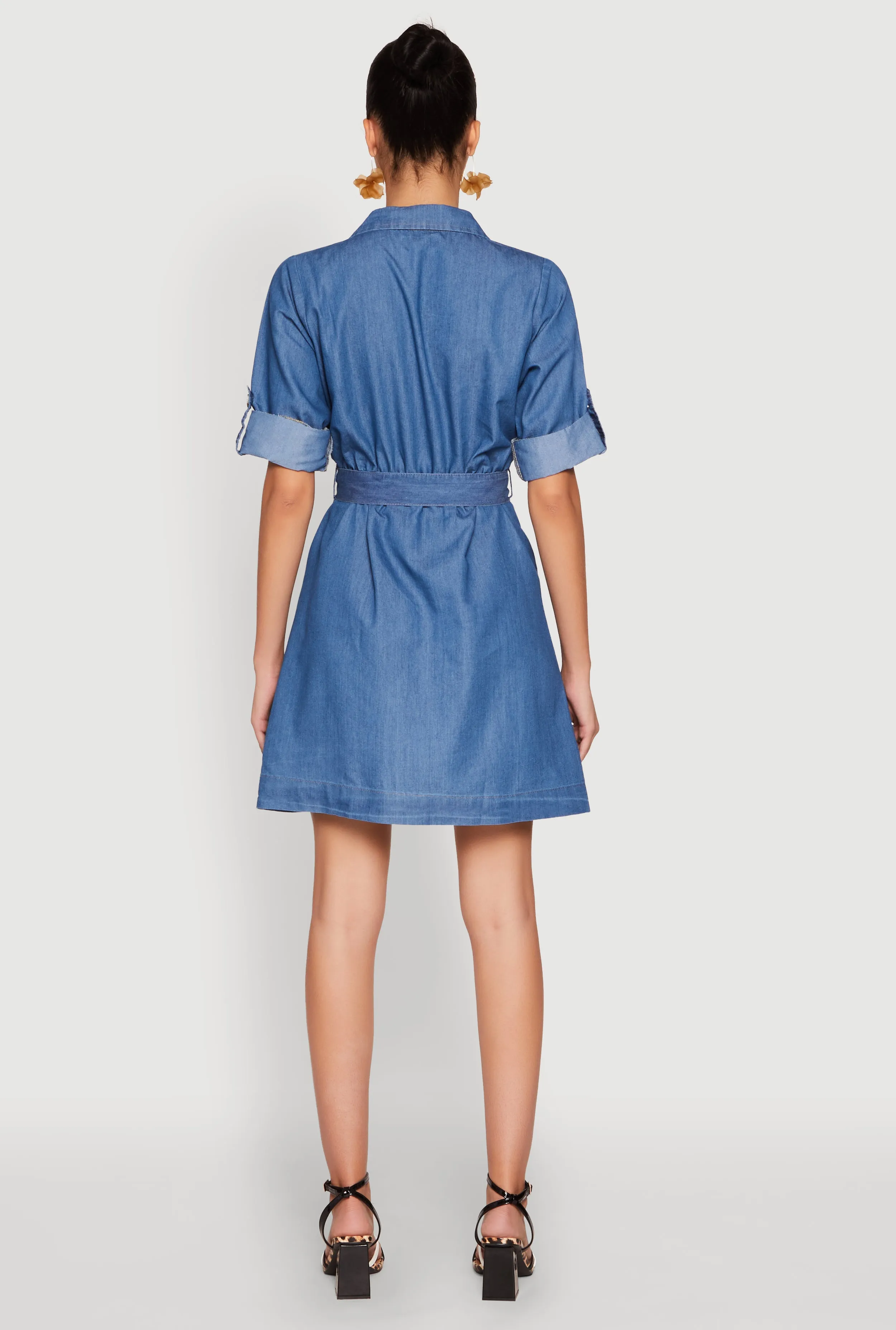 Chambray Tie Waist Belted Shirt Dress sold by Rainbow product image thumbnail 5