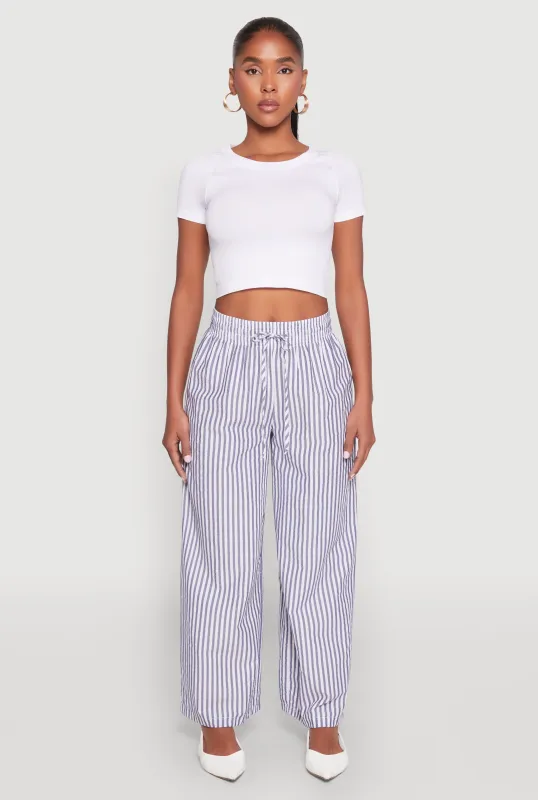 Striped Drawstring Wide Leg Pants sold by Rainbow
