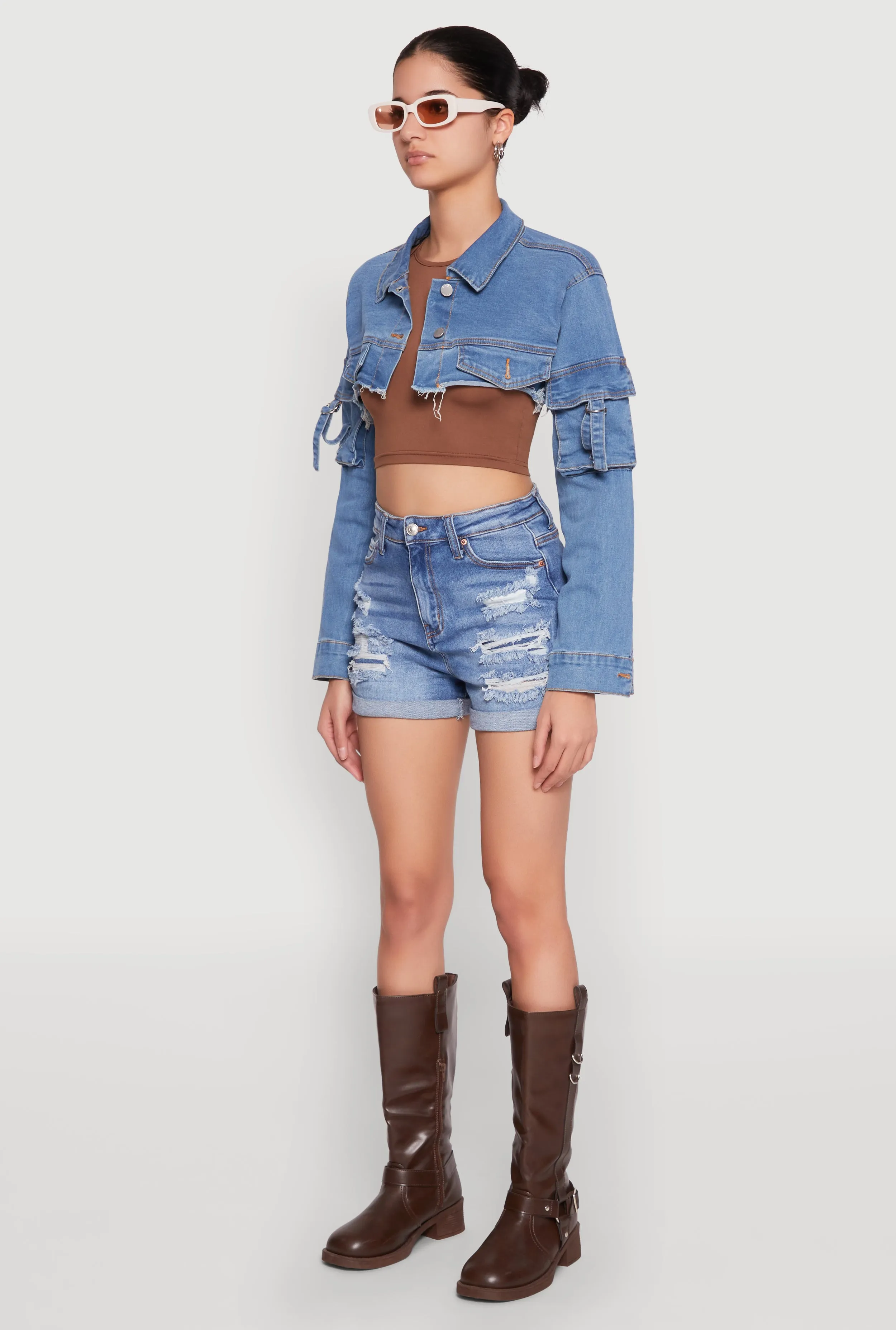 Daisy Cargo Pocket Sleeve Bolero Jean Jacket sold by Rainbow product image thumbnail 5