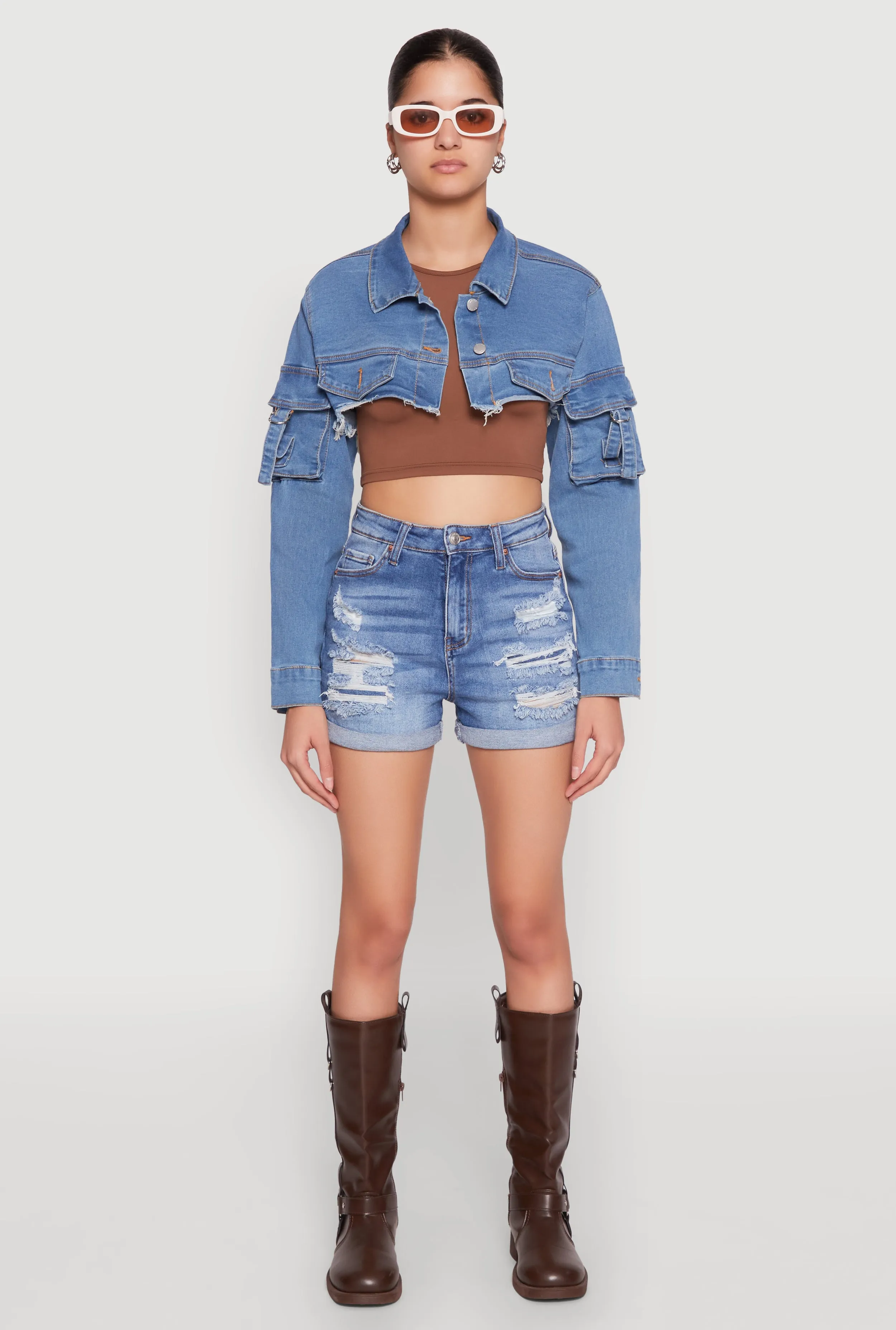 Daisy Cargo Pocket Sleeve Bolero Jean Jacket sold by Rainbow product image thumbnail 3