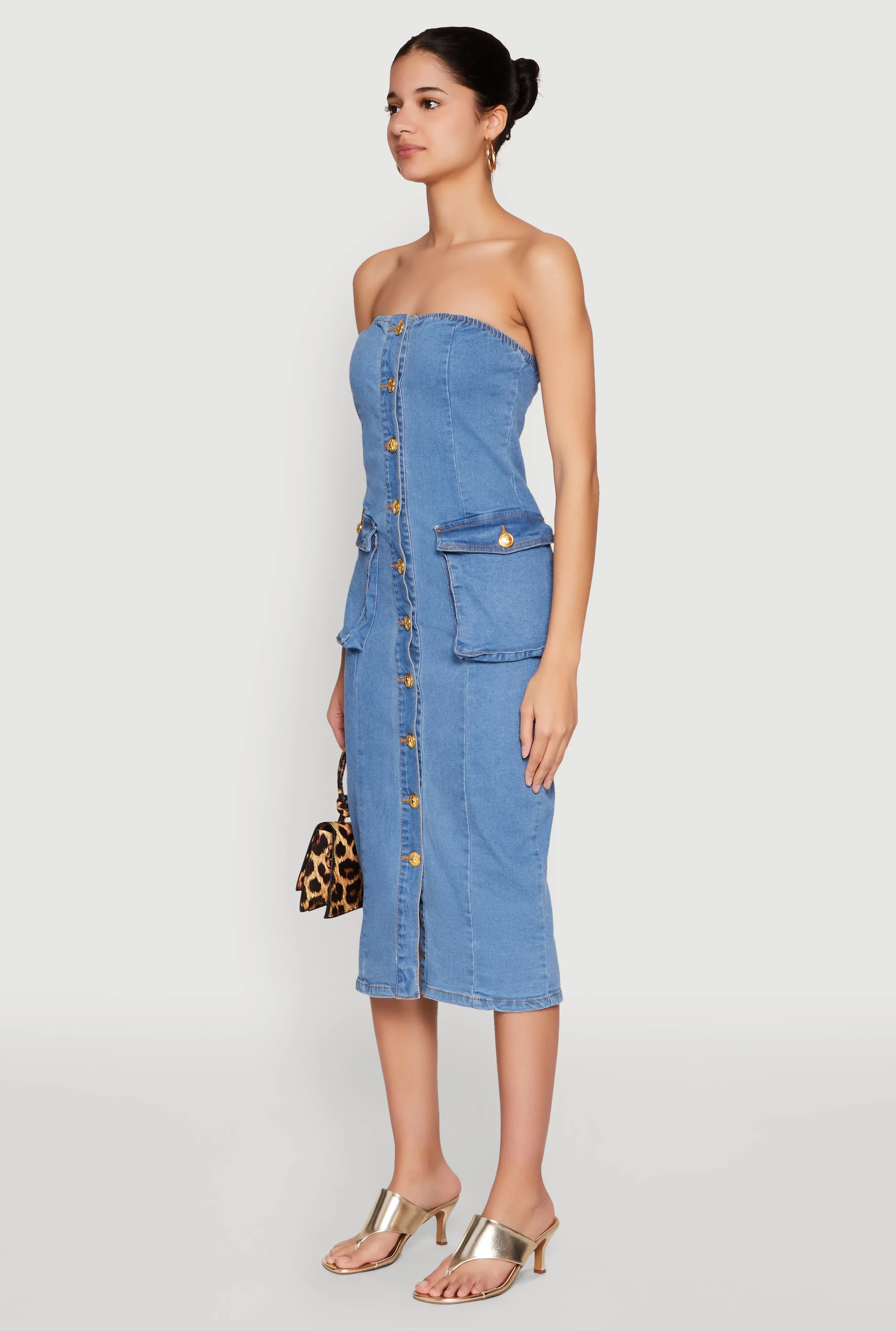 Daisy Button Front Strapless Denim Dress sold by Rainbow product image thumbnail 3