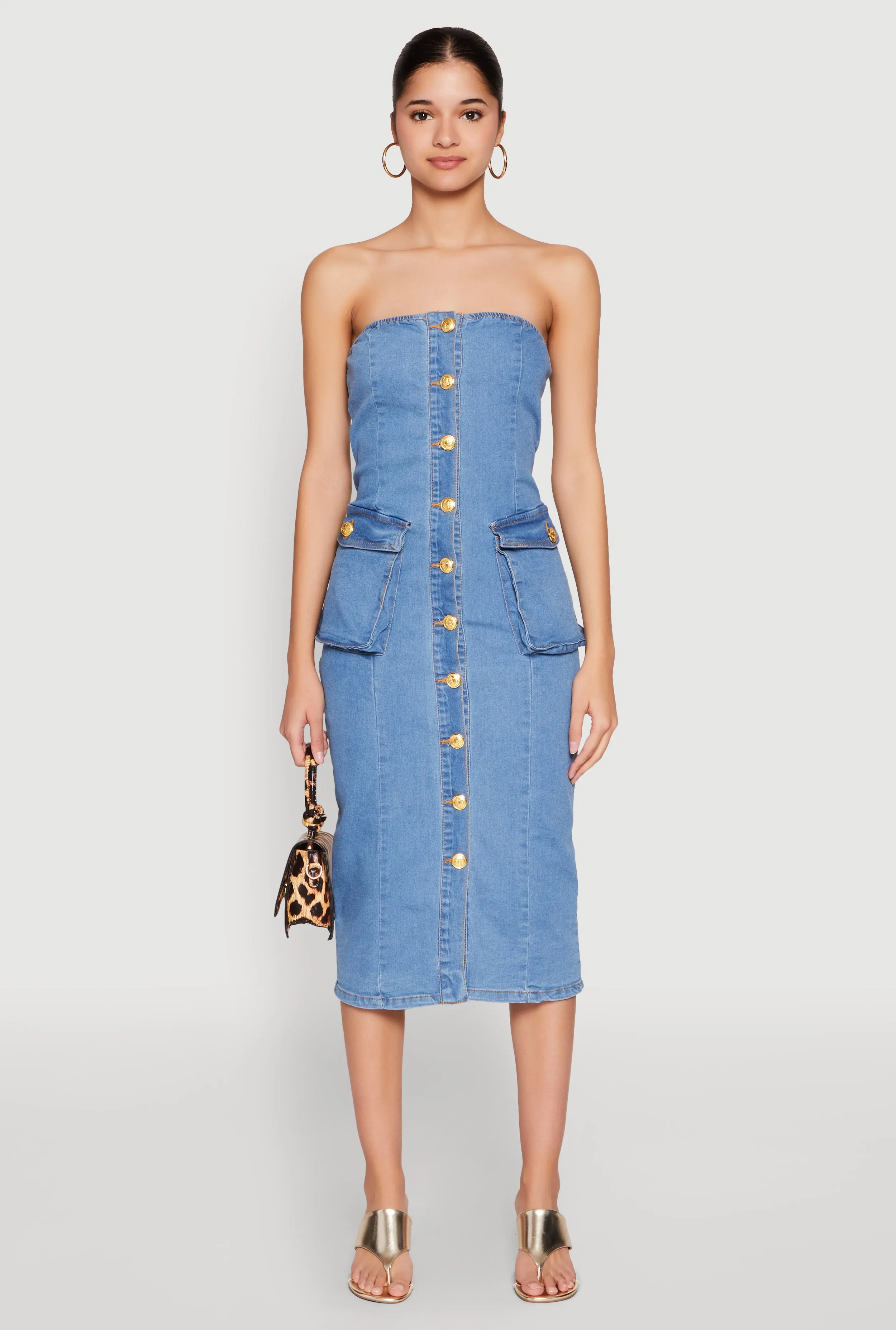Daisy Button Front Strapless Denim Dress sold by Rainbow product image thumbnail 2