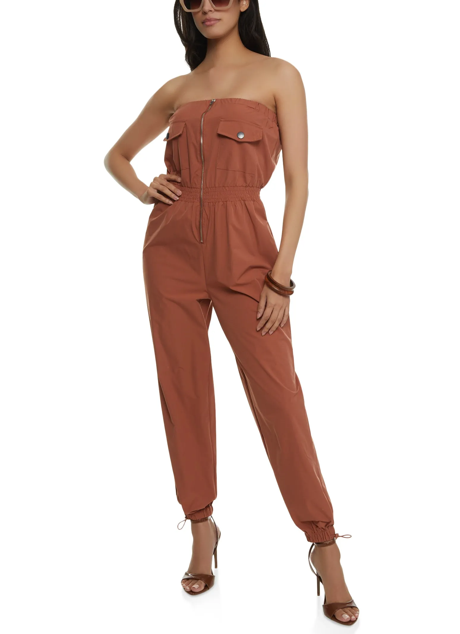 Strapless Zip Front Pocket Detail Jumpsuit sold by Rainbow