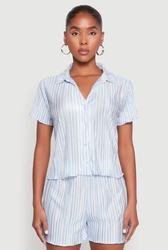 Almost Famous Plisse Striped Shirt sold by Rainbow