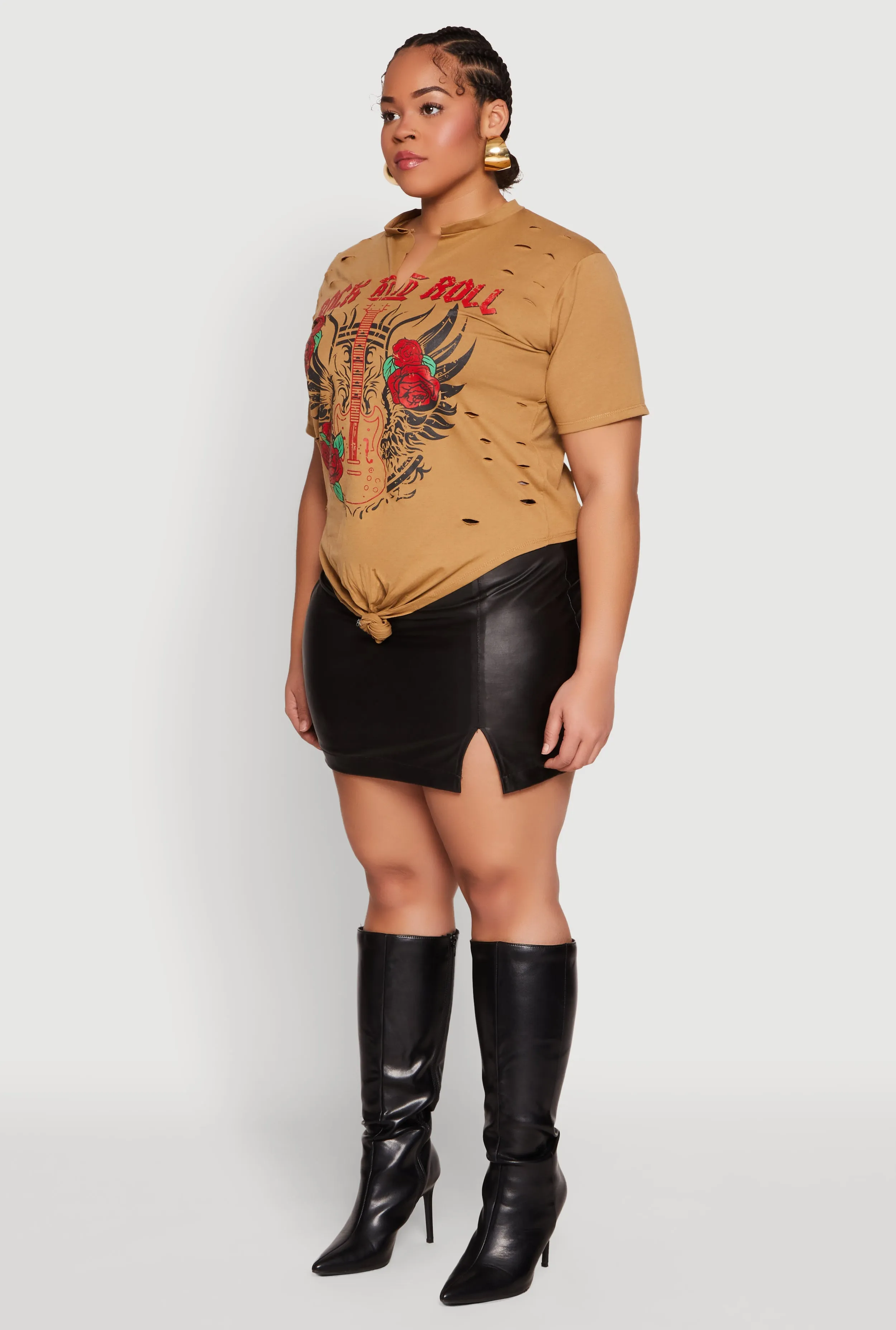 Plus Size Rock And Roll Guitar Rose Graphic Top sold by Rainbow product image thumbnail 5