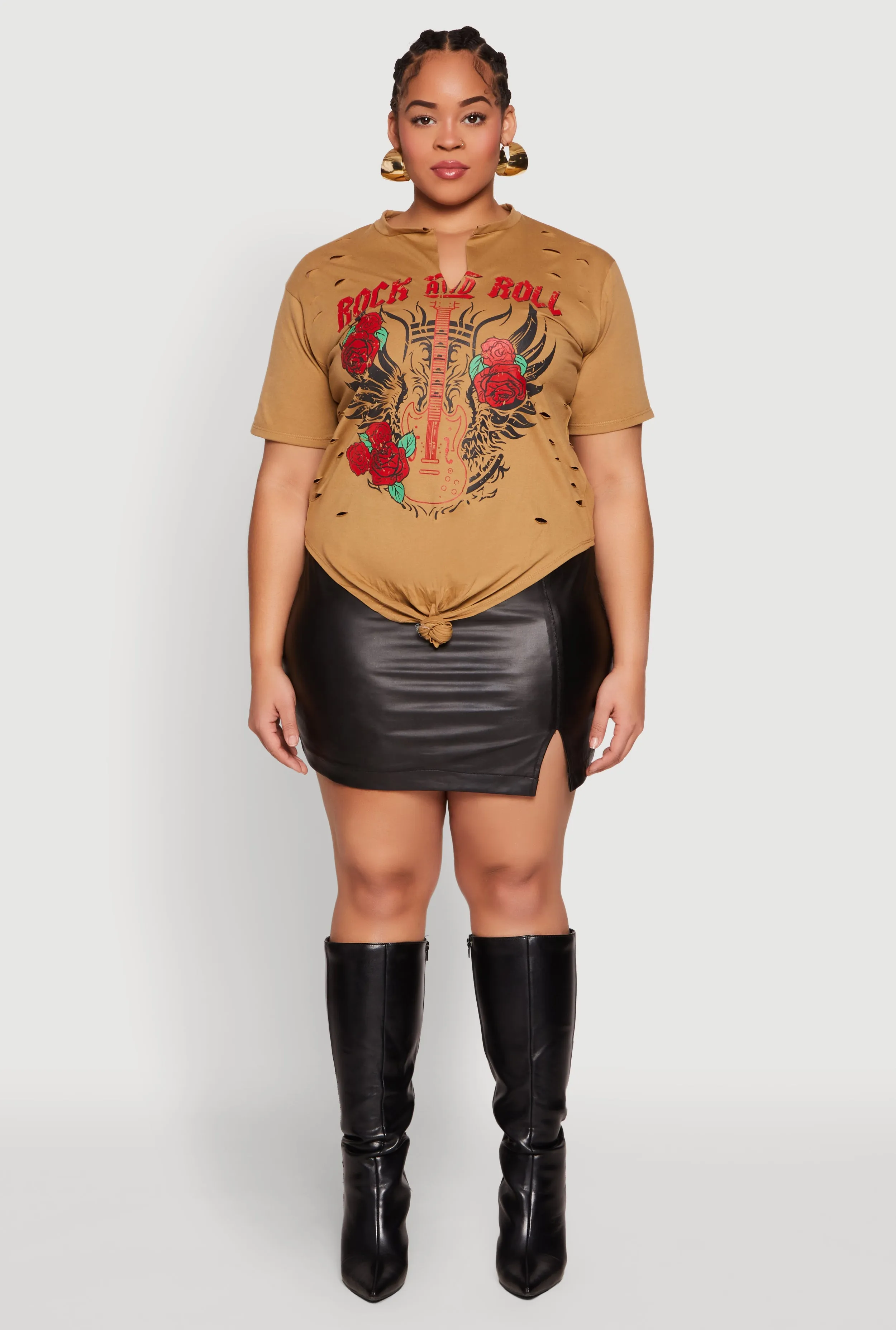 Plus Size Rock And Roll Guitar Rose Graphic Top sold by Rainbow product image thumbnail 3