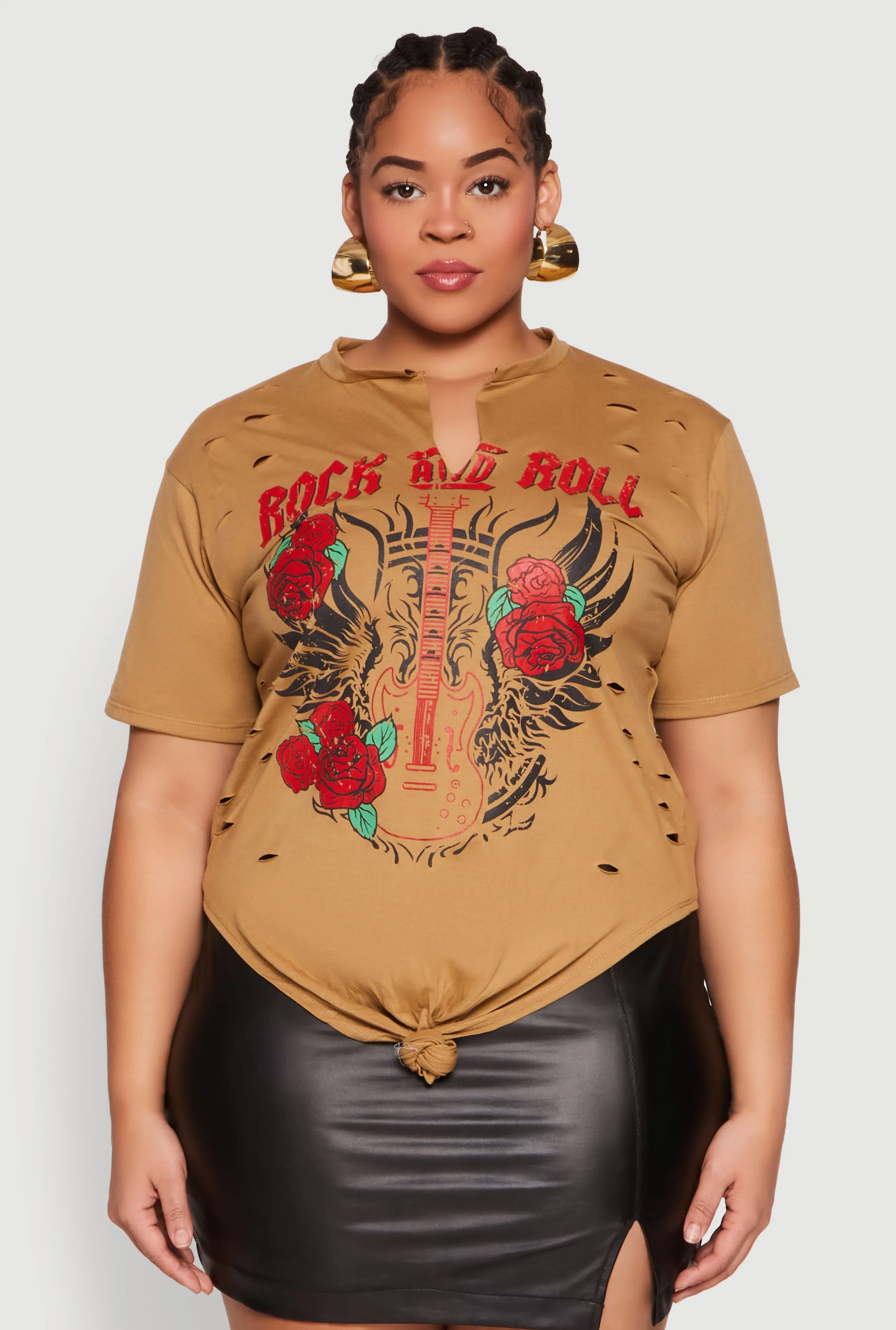 Plus Size Rock And Roll Guitar Rose Graphic Top sold by Rainbow product image thumbnail 2