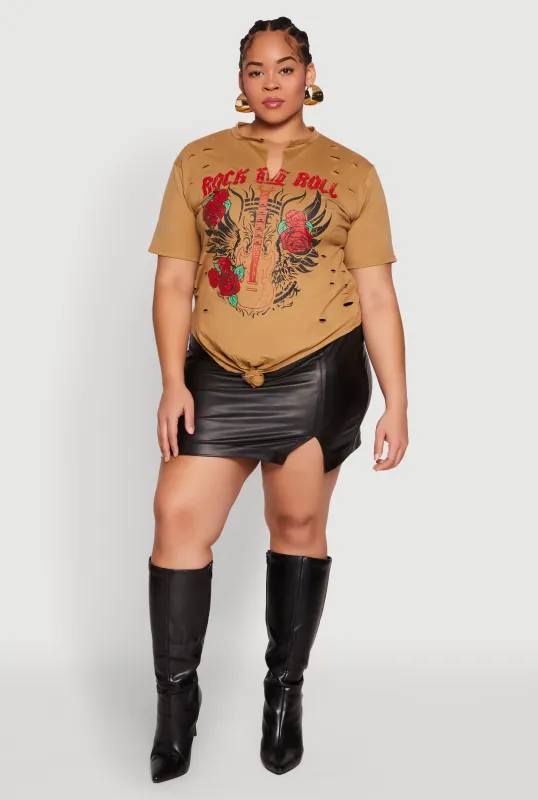 Plus Size Rock And Roll Guitar Rose Graphic Top sold by Rainbow