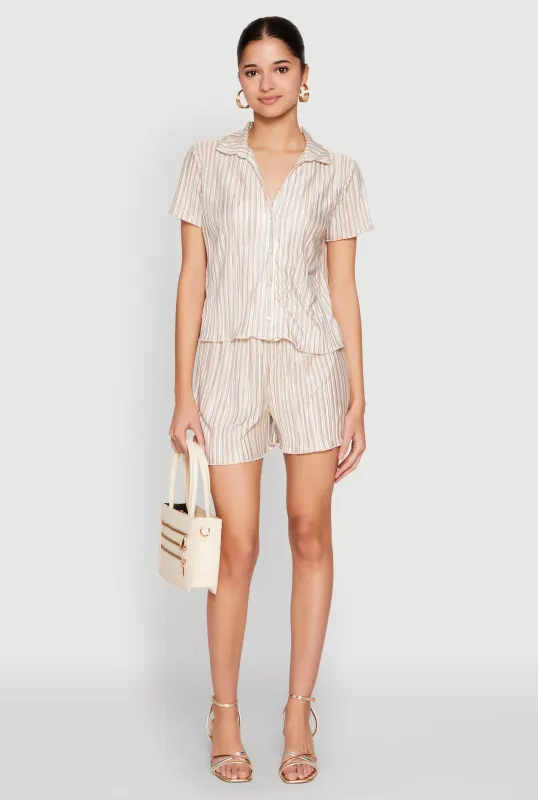 Almost Famous Plisse Lettuce Edge Striped Shorts sold by Rainbow