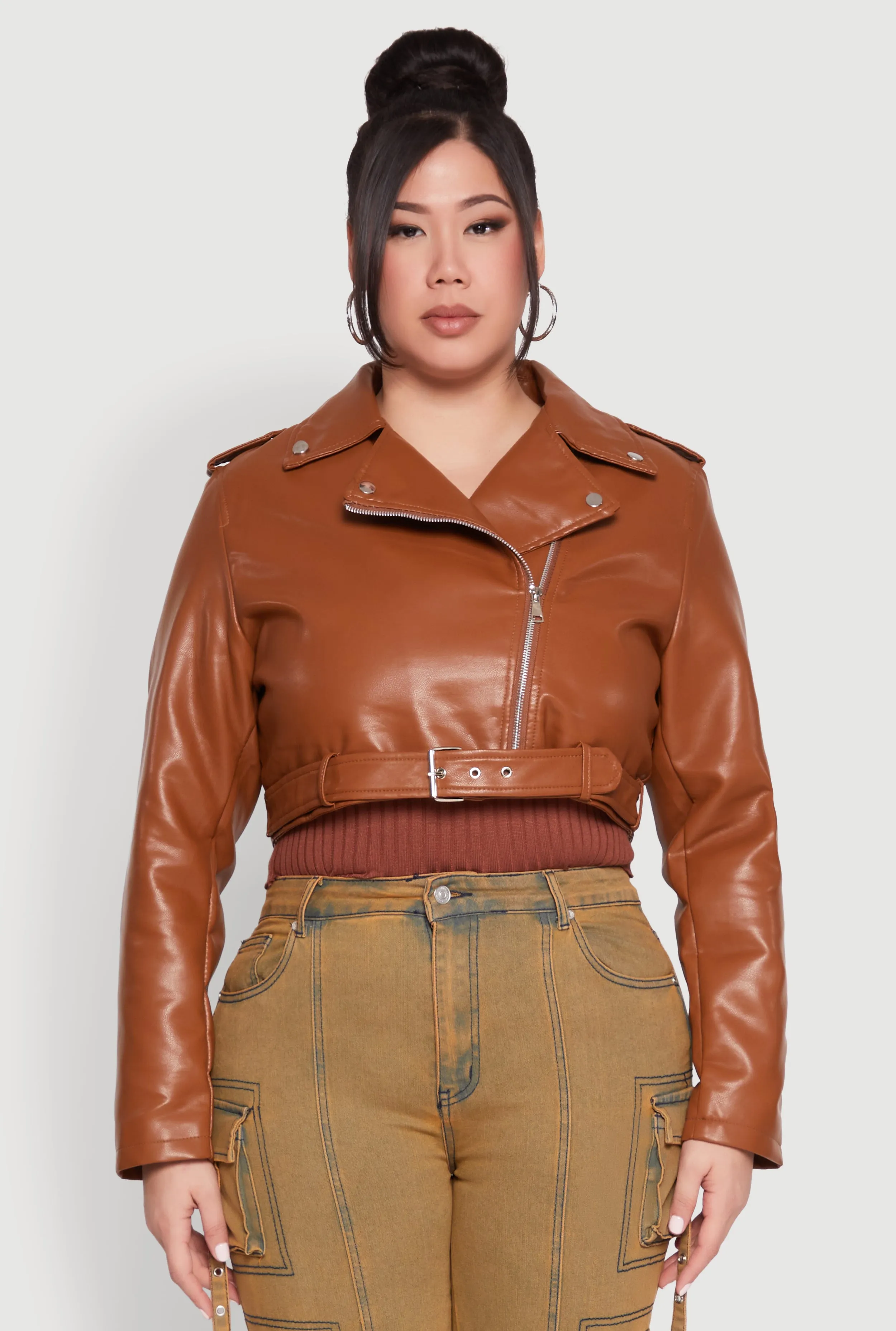 Plus Size Daisy Faux Leather Belted Moto Jacket sold by Rainbow product image thumbnail 2