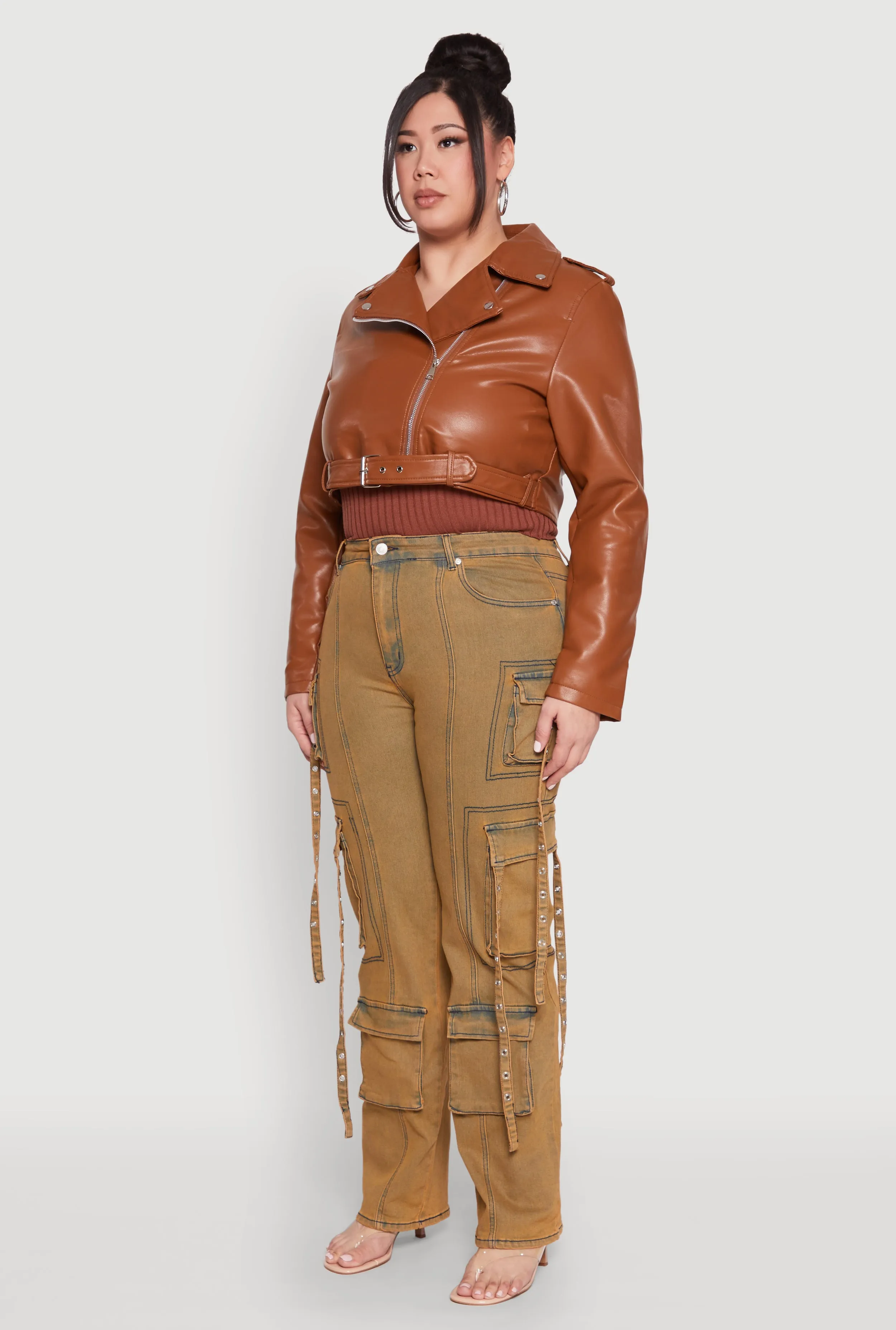 Plus Size Daisy Faux Leather Belted Moto Jacket sold by Rainbow product image thumbnail 5