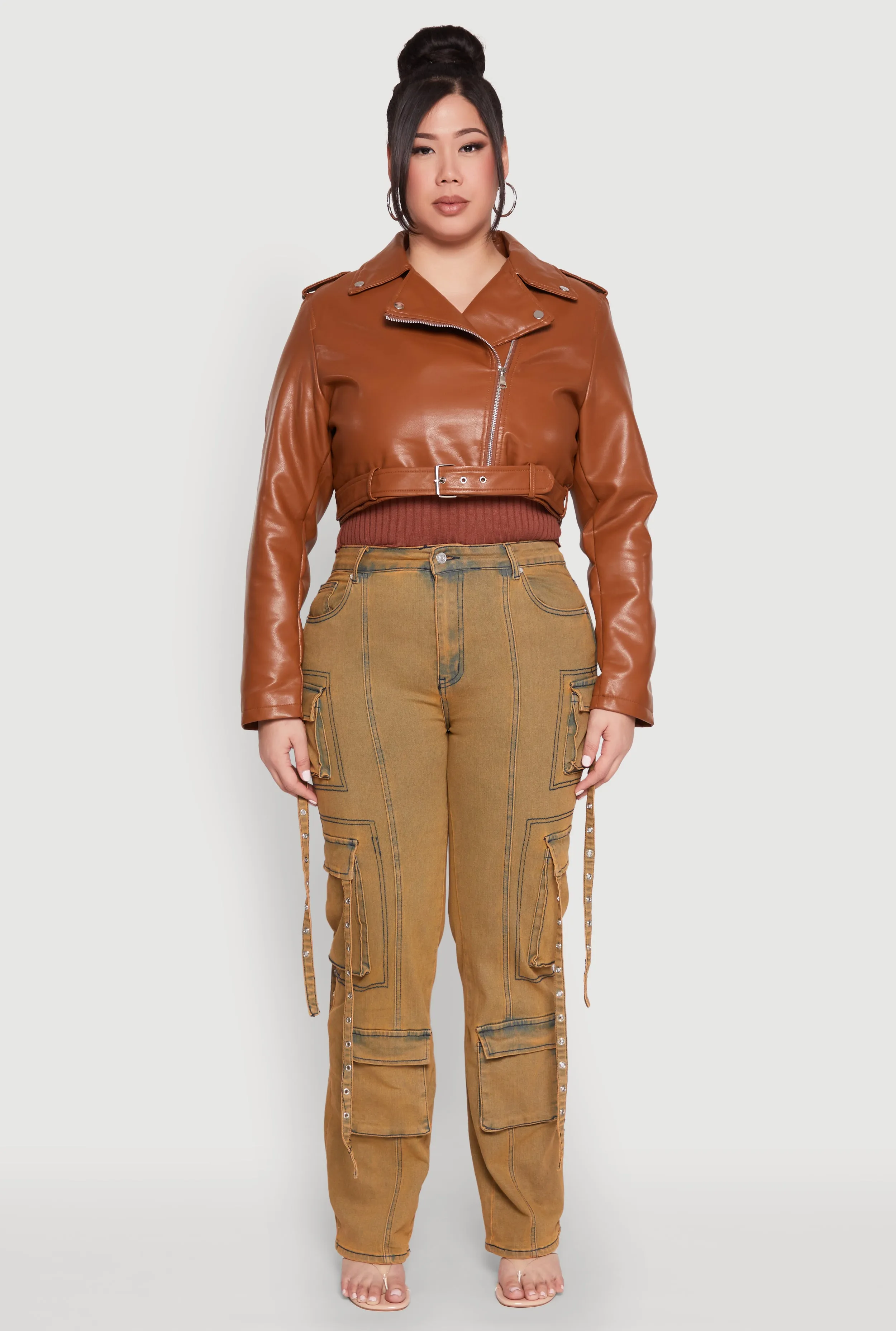 Plus Size Daisy Faux Leather Belted Moto Jacket sold by Rainbow product image thumbnail 3
