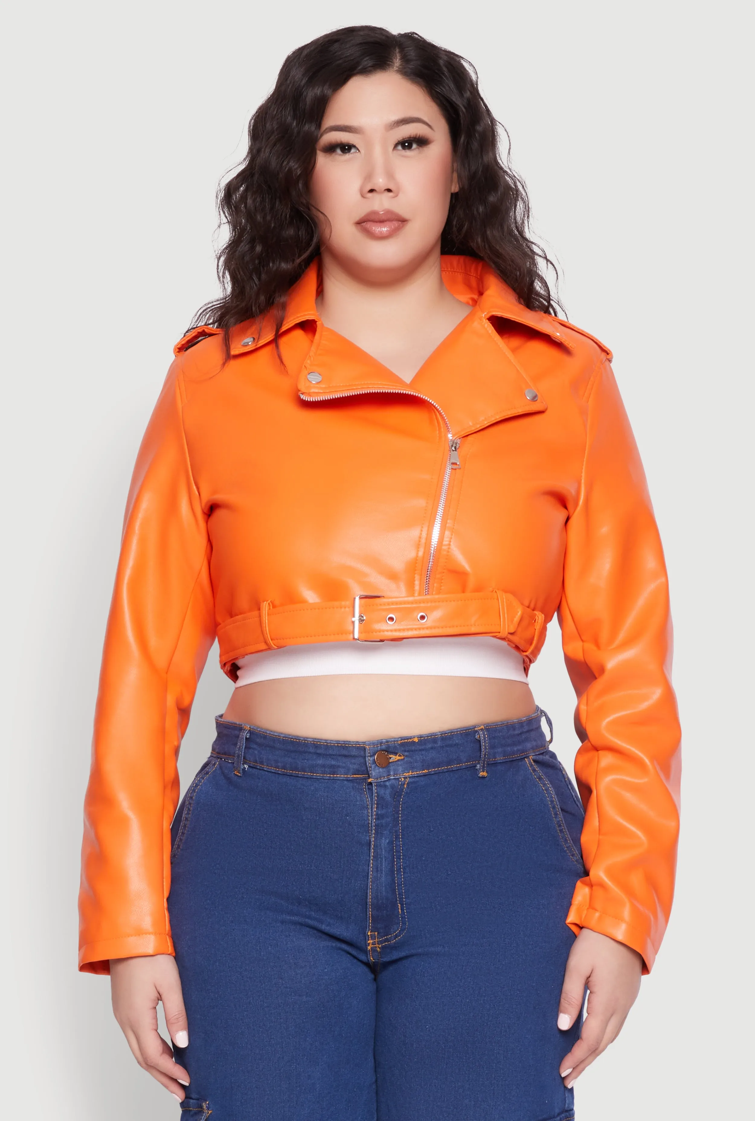 Plus Size Daisy Faux Leather Belted Moto Jacket sold by Rainbow product image thumbnail 2