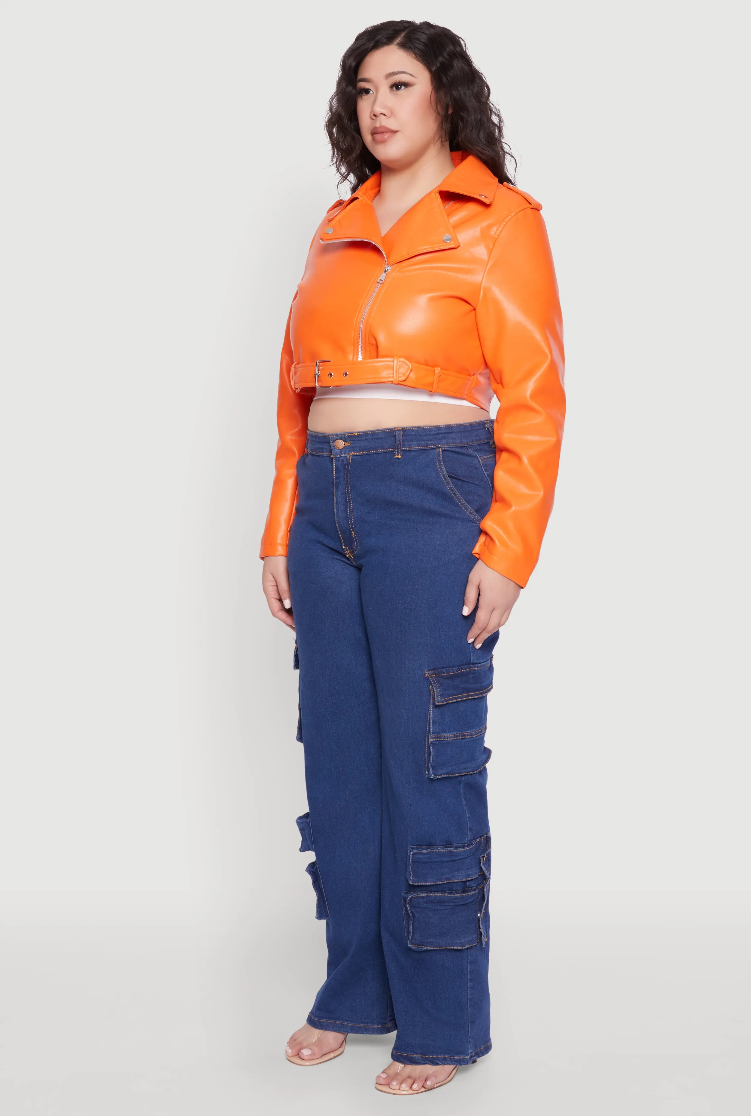 Plus Size Daisy Faux Leather Belted Moto Jacket sold by Rainbow product image thumbnail 5