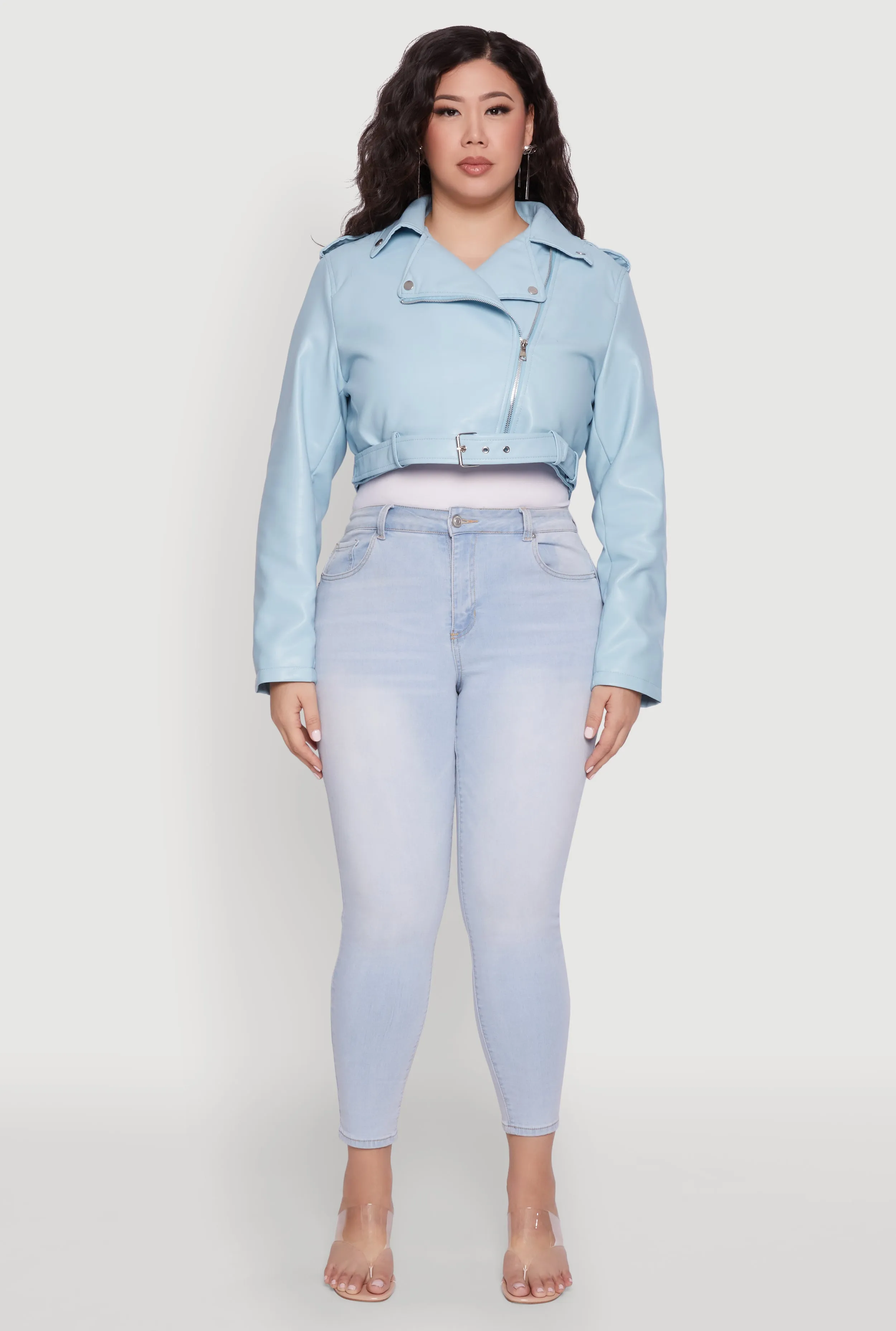 Plus Size Daisy Faux Leather Belted Moto Jacket sold by Rainbow